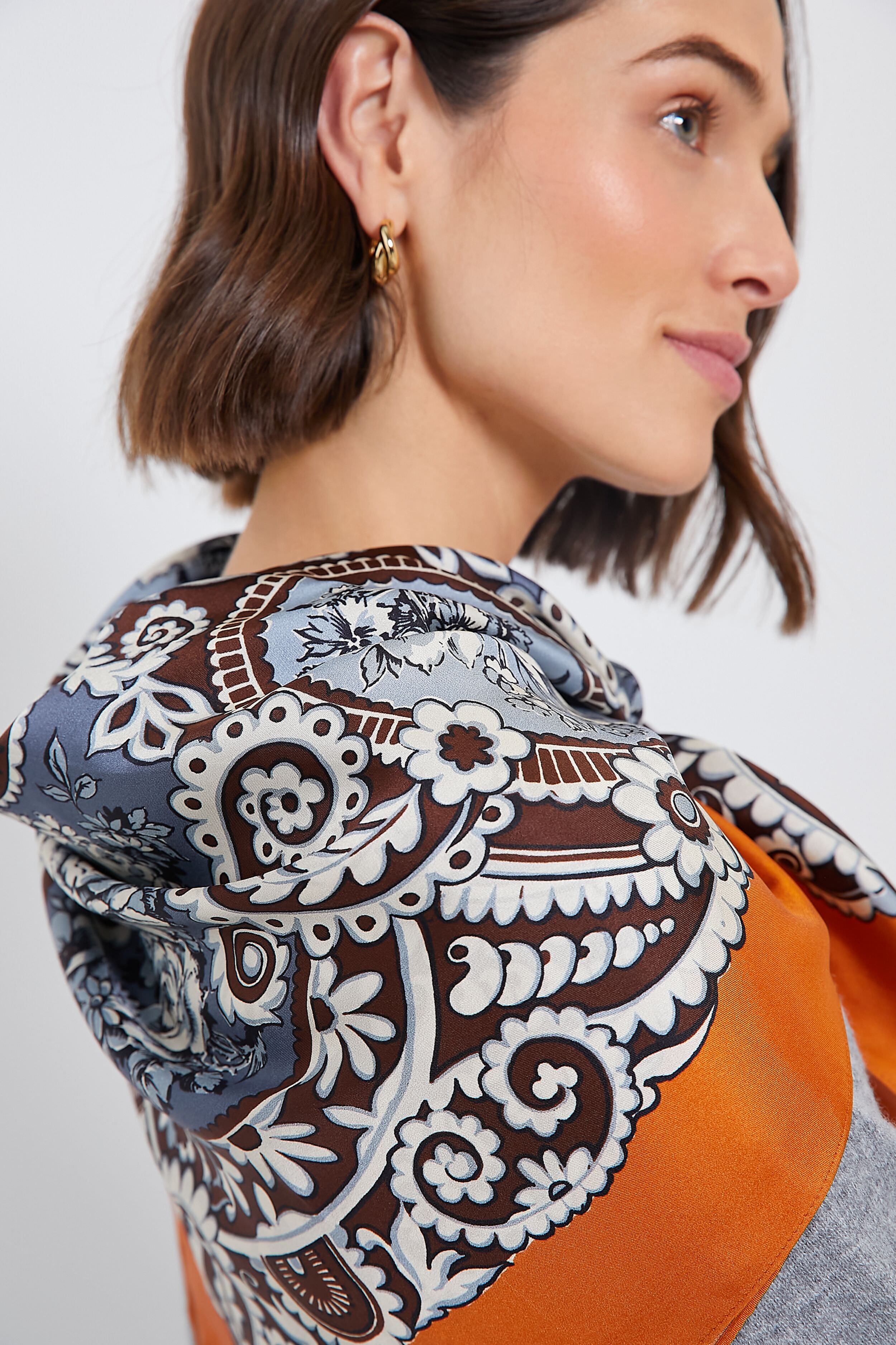 Orange Filigree Medium Silk Scarf - Image 2