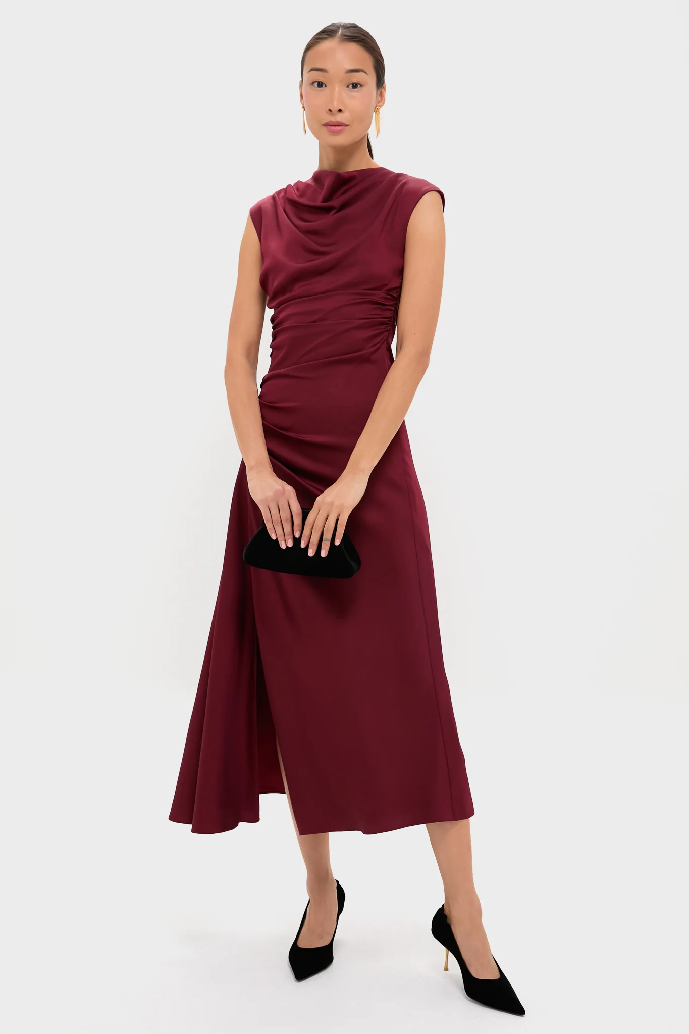 Oxblood Burke Draped Midi Dress - Image 2
