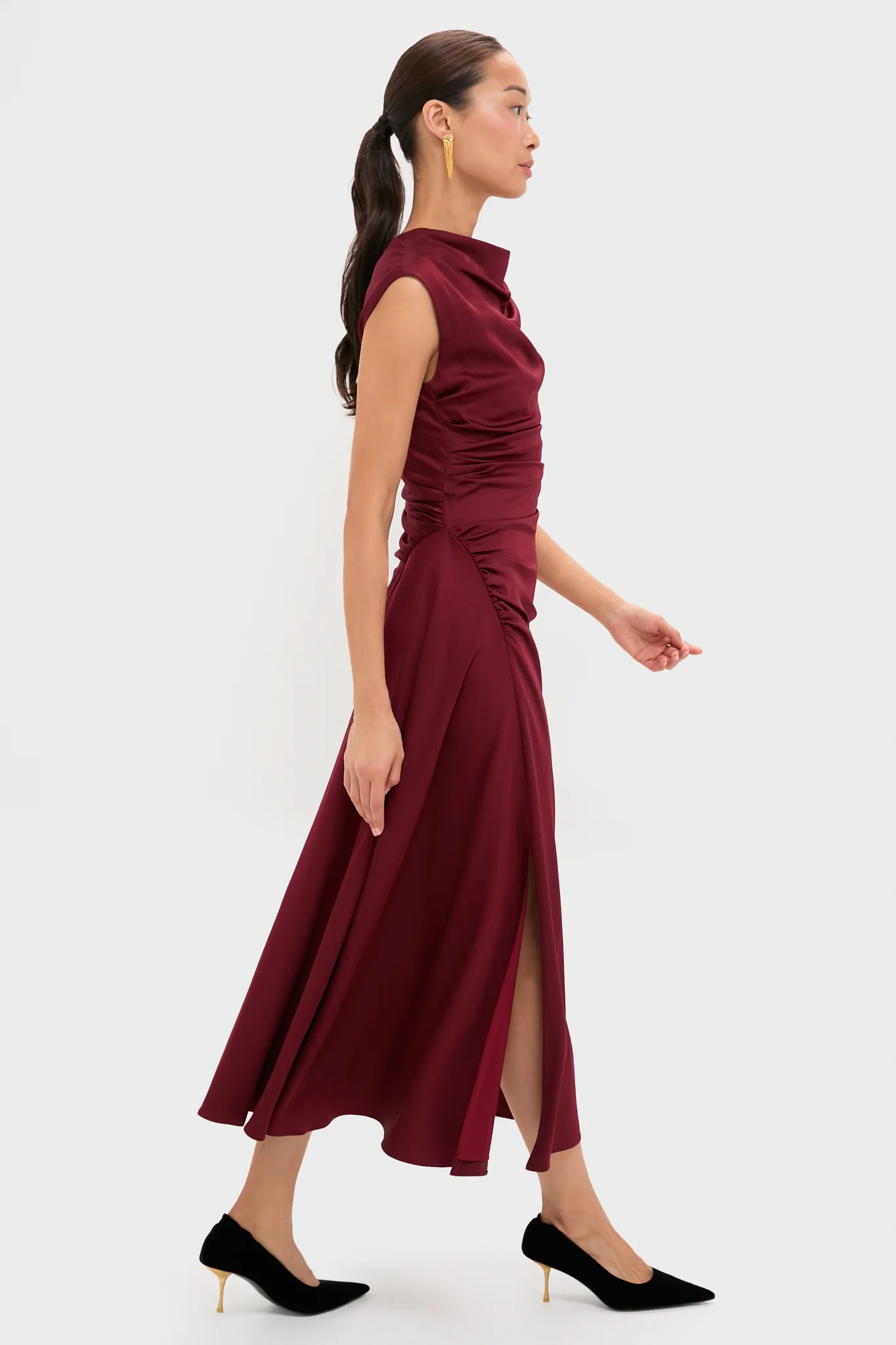 Oxblood Burke Draped Midi Dress - Image 3