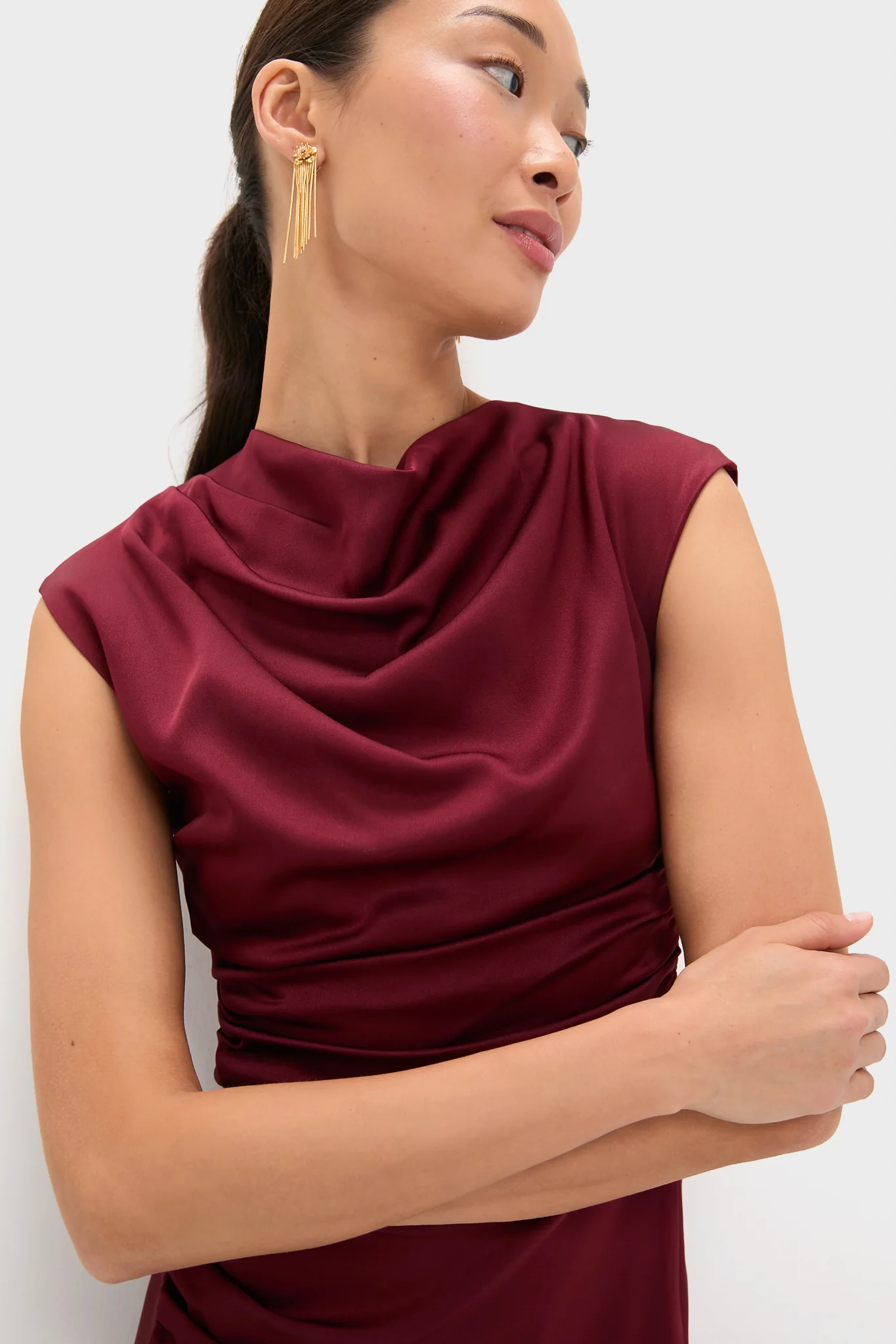 Oxblood Burke Draped Midi Dress - Image 5