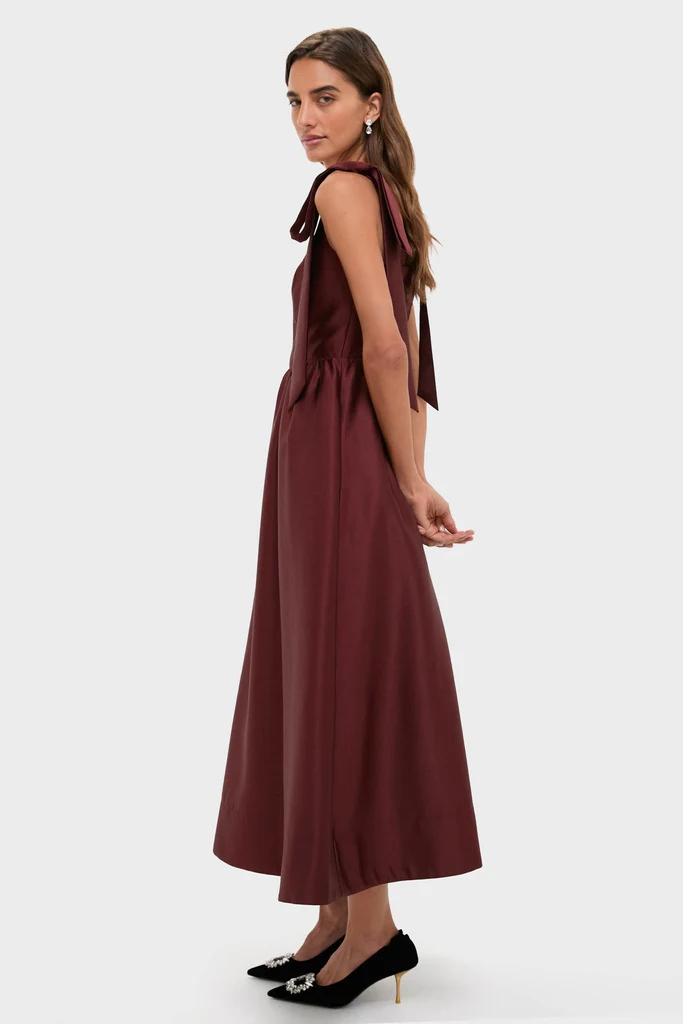 Oxblood Dupioni Bow Esme Dress - Image 3