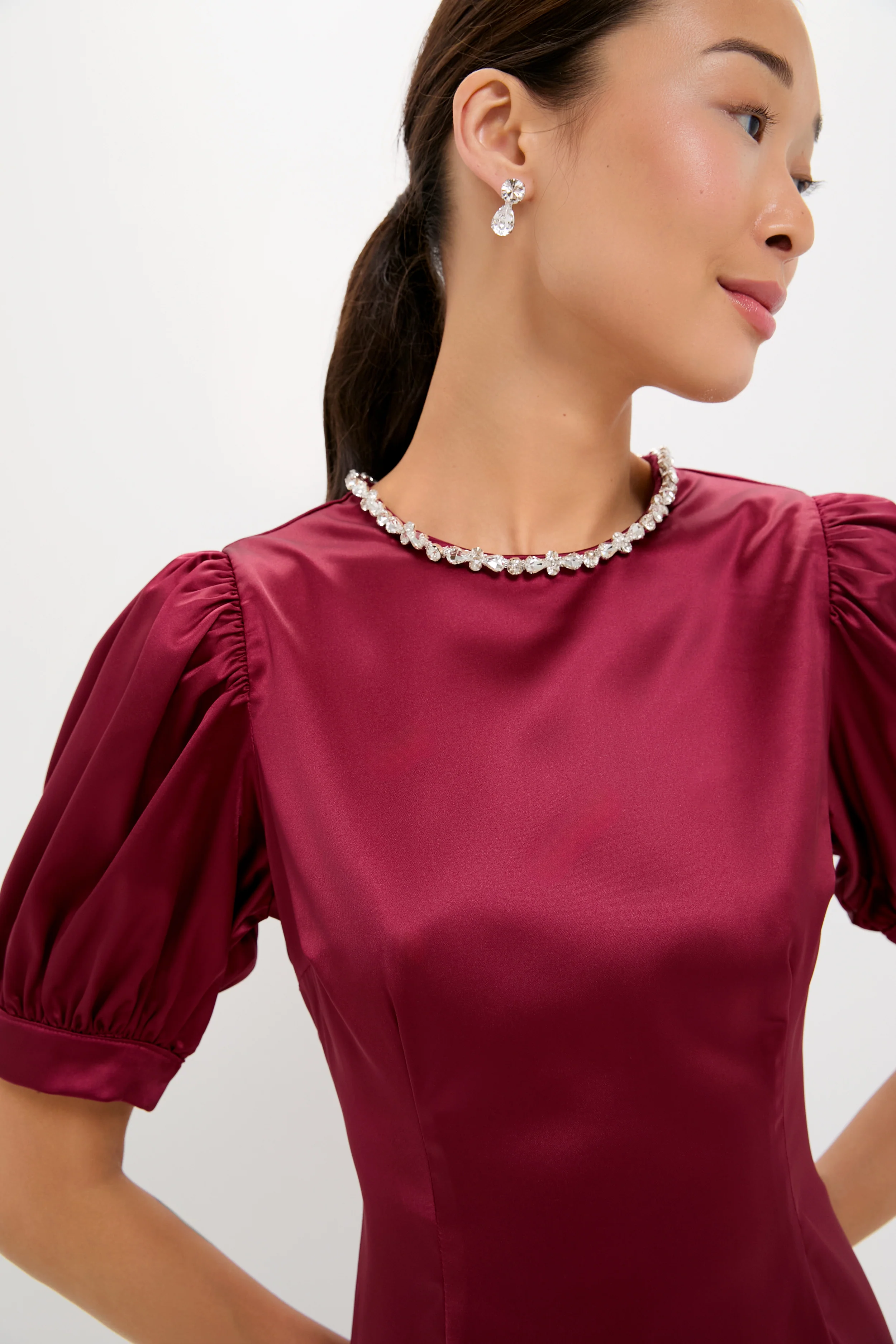 Oxblood Embellished Sappho Midi Dress - Image 2