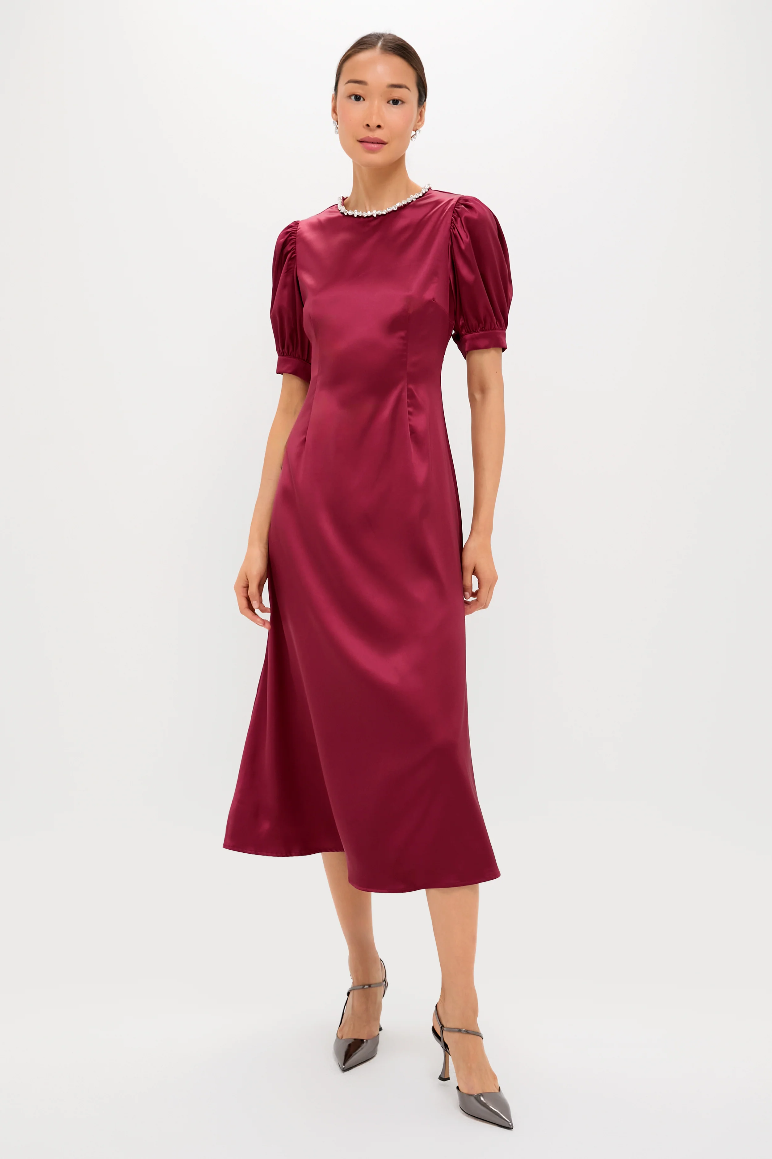 Oxblood Embellished Sappho Midi Dress - Image 3