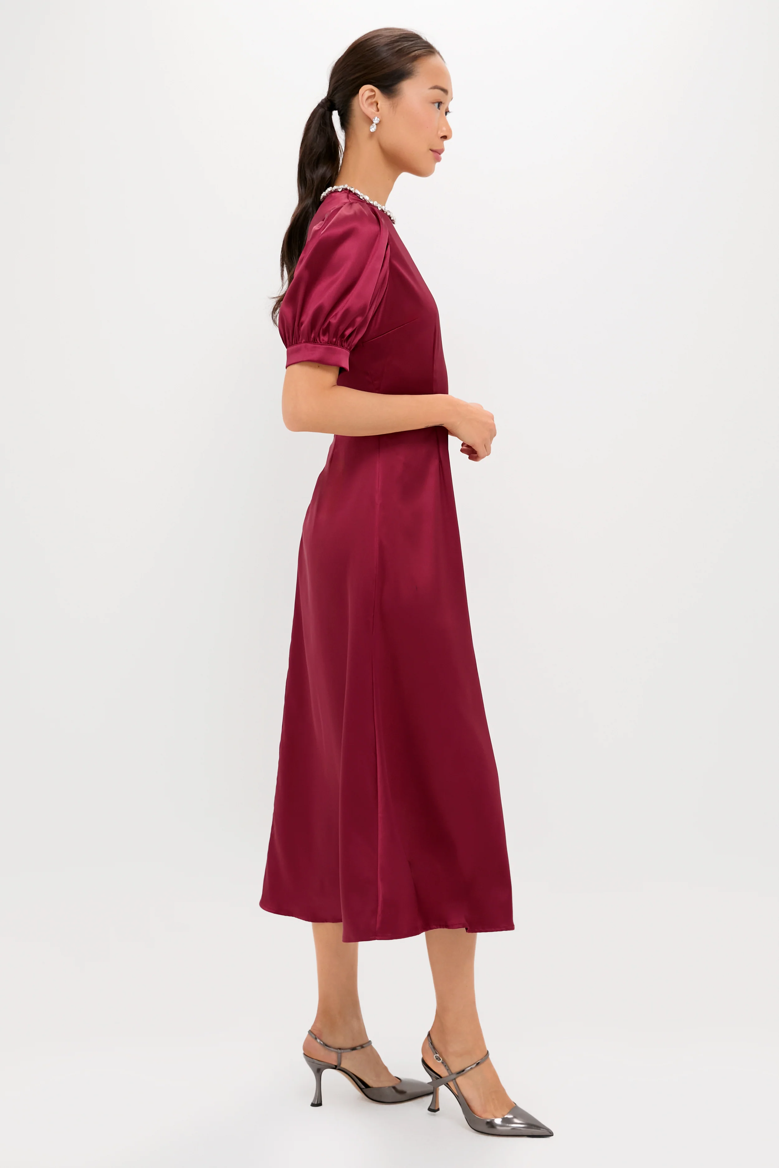 Oxblood Embellished Sappho Midi Dress - Image 4