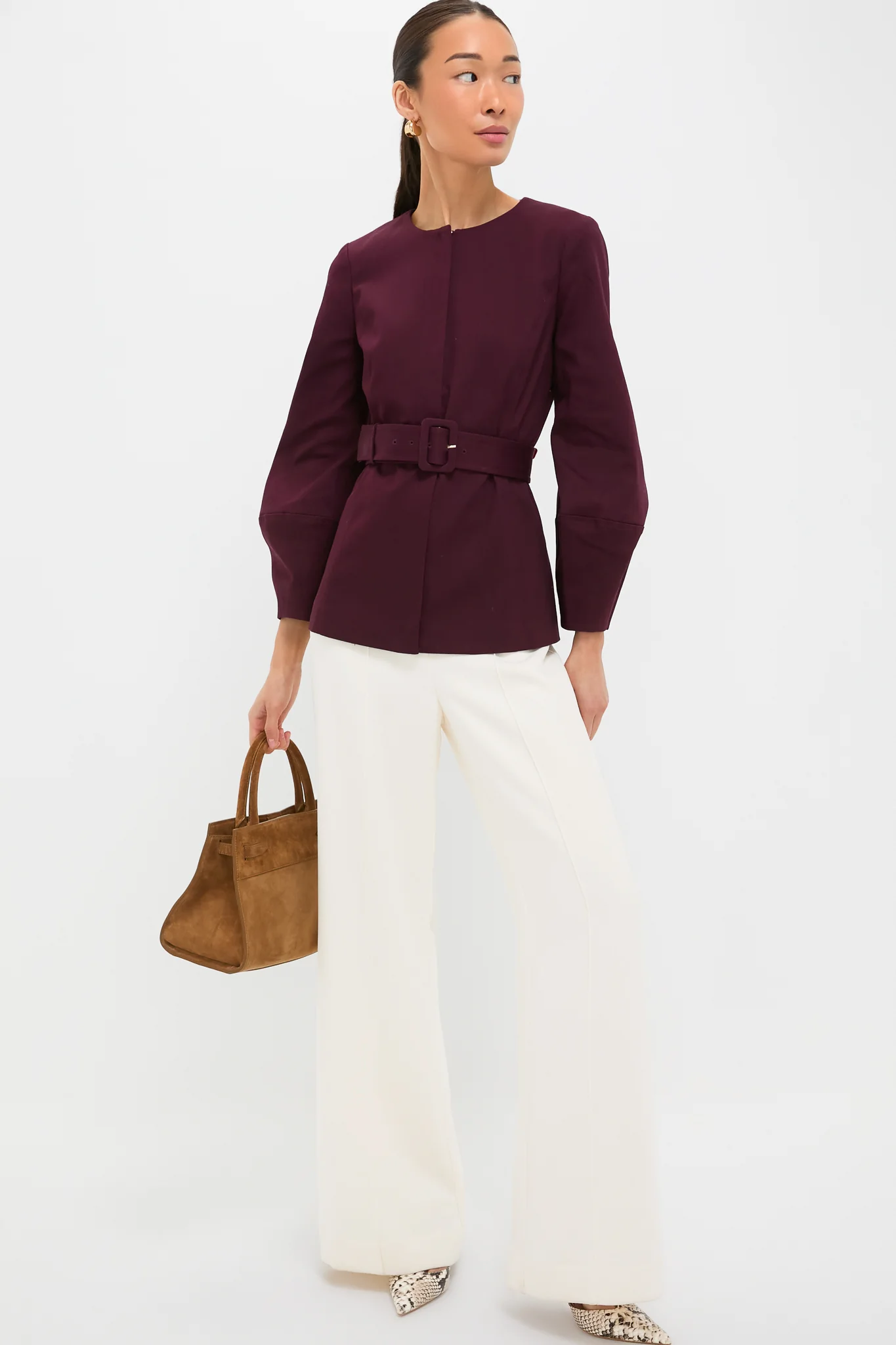 Oxblood Long Sleeve Structured Rhoda Tunic Top - Image 2