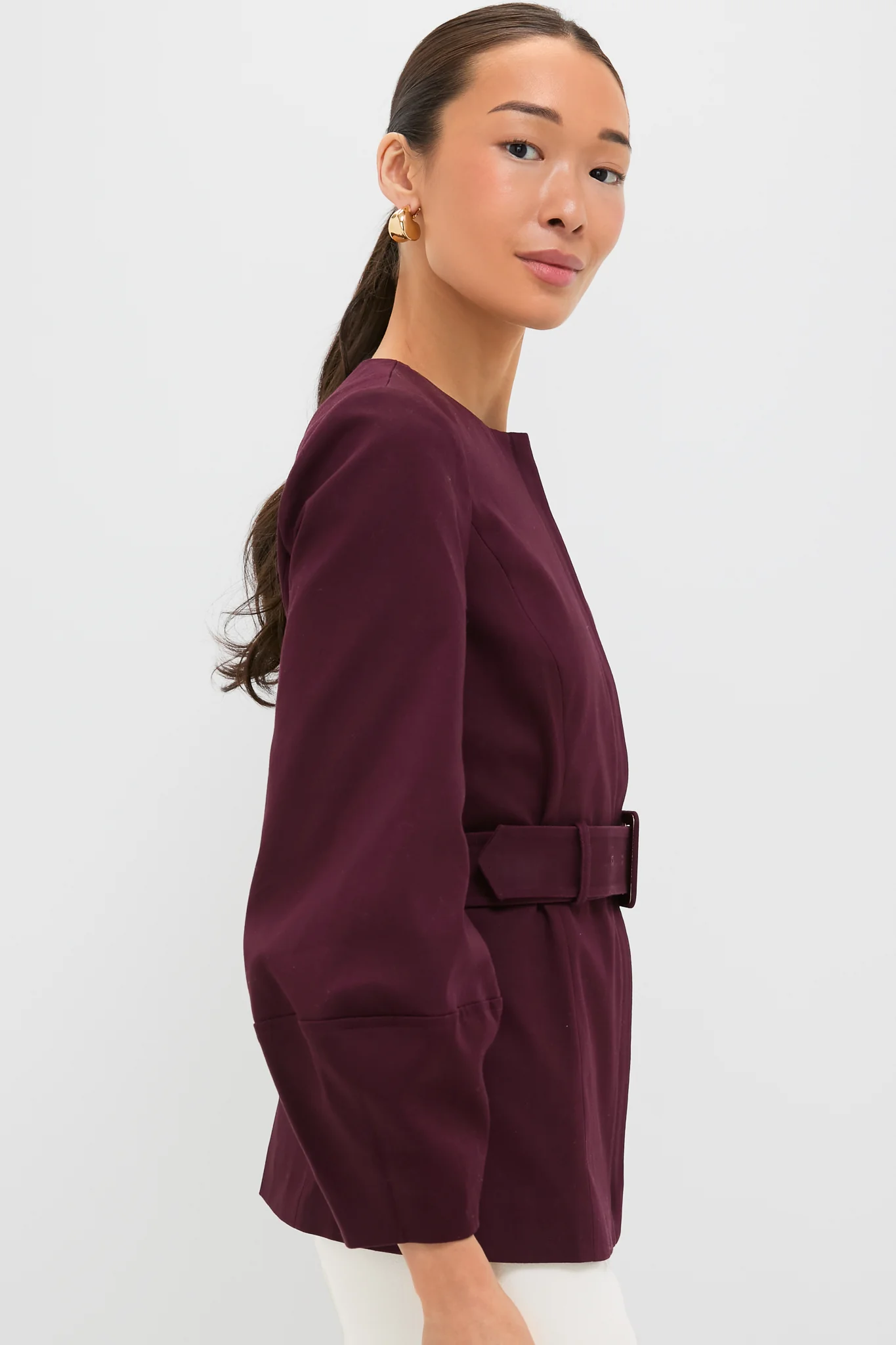 Oxblood Long Sleeve Structured Rhoda Tunic Top - Image 3