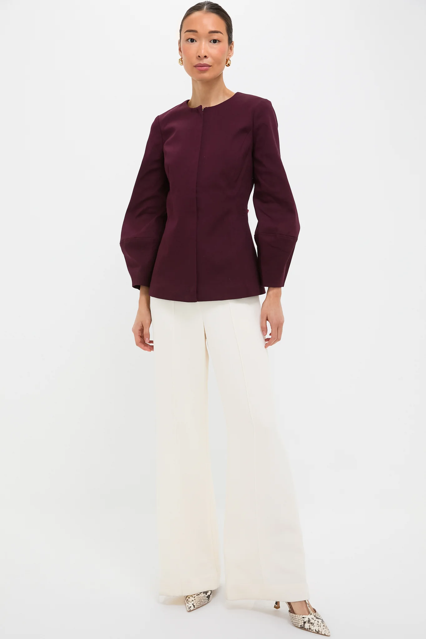 Oxblood Long Sleeve Structured Rhoda Tunic Top - Image 6