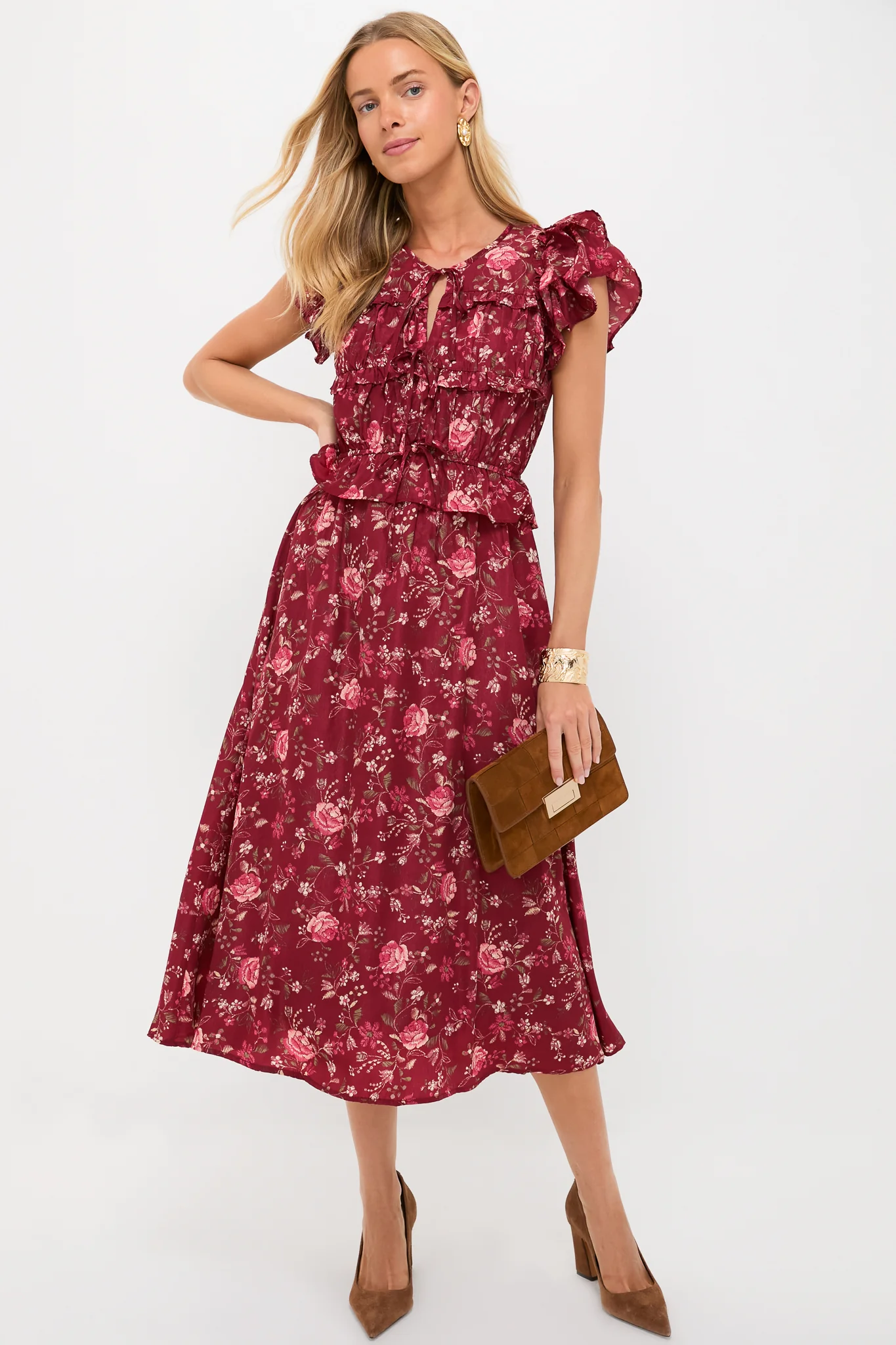 Oxblood Multi Floral Midi Dress - Image 2