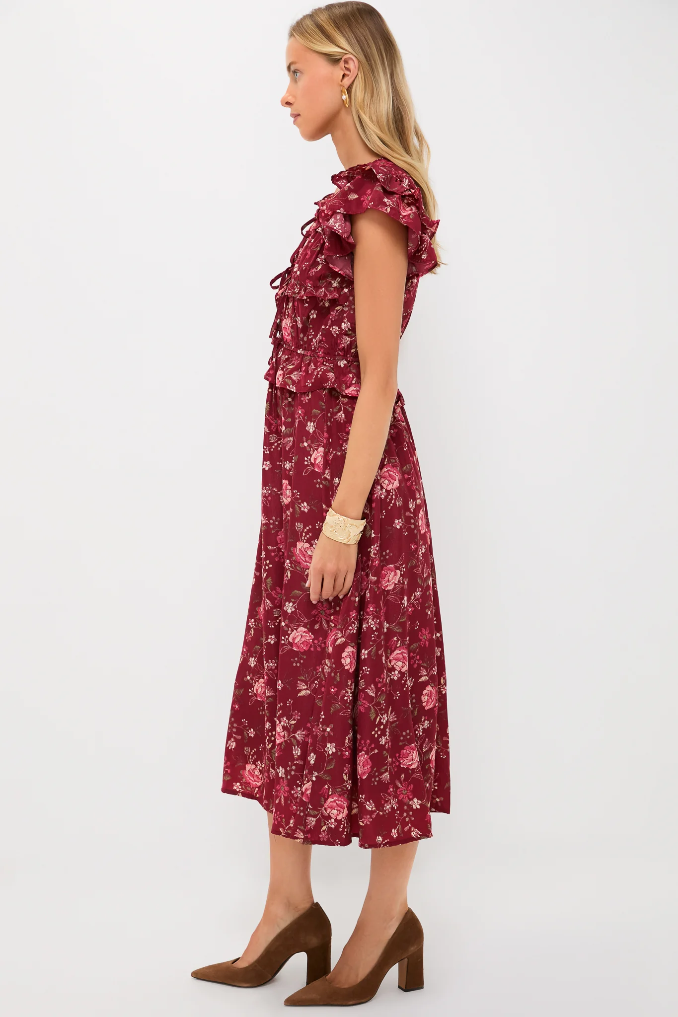Oxblood Multi Floral Midi Dress - Image 3