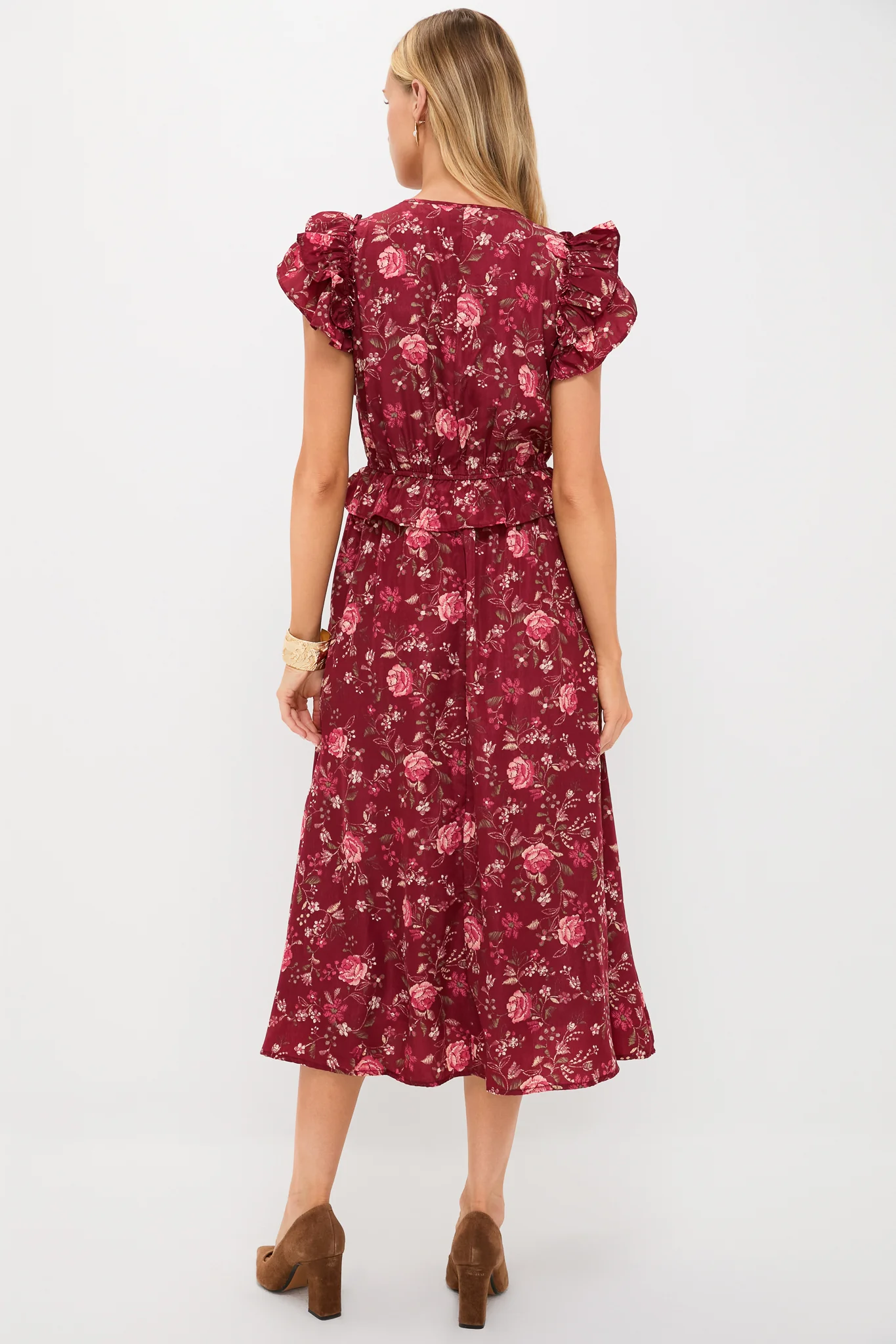 Oxblood Multi Floral Midi Dress - Image 4