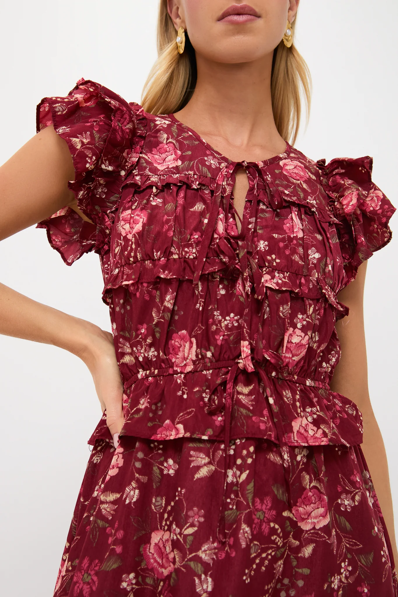 Oxblood Multi Floral Midi Dress - Image 5