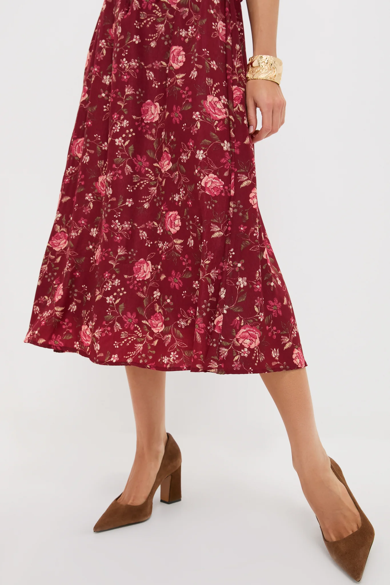 Oxblood Multi Floral Midi Dress - Image 6