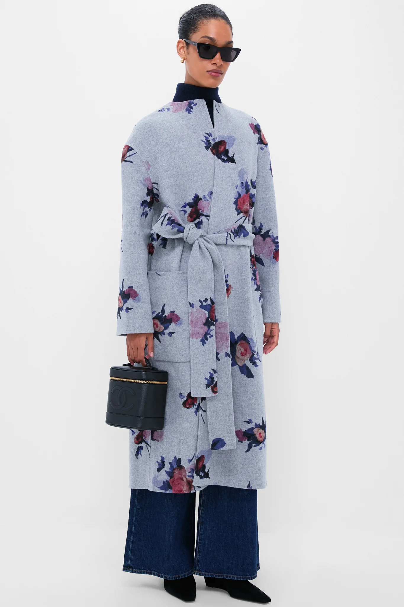 Painted Rose Grey Melange Oversize Belted Coat - Image 2