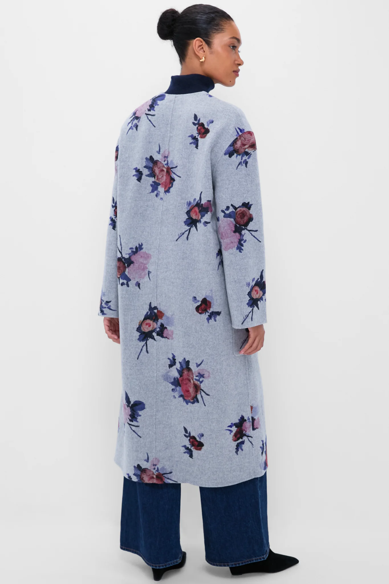 Painted Rose Grey Melange Oversize Belted Coat - Image 4