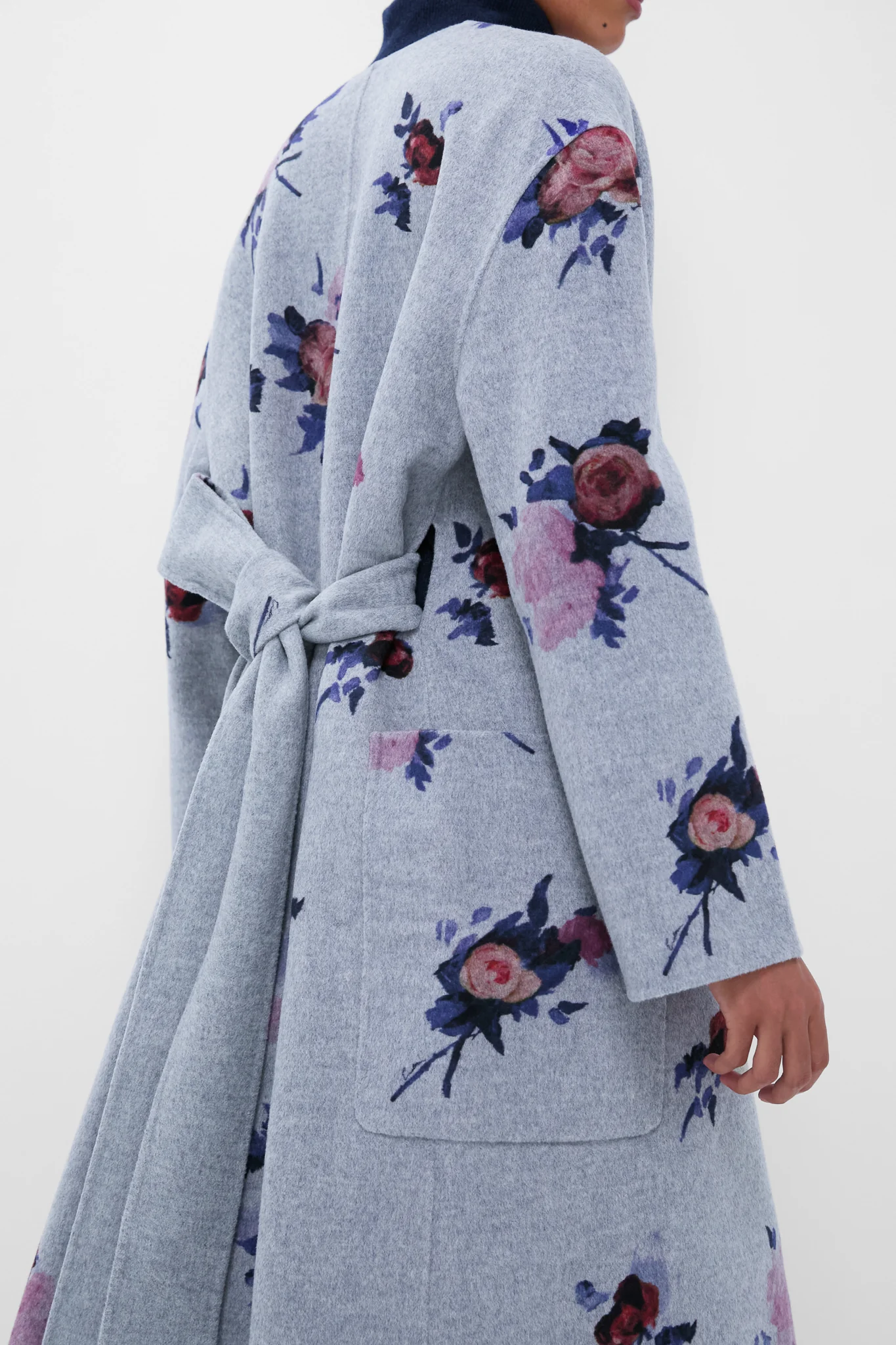 Painted Rose Grey Melange Oversize Belted Coat - Image 5