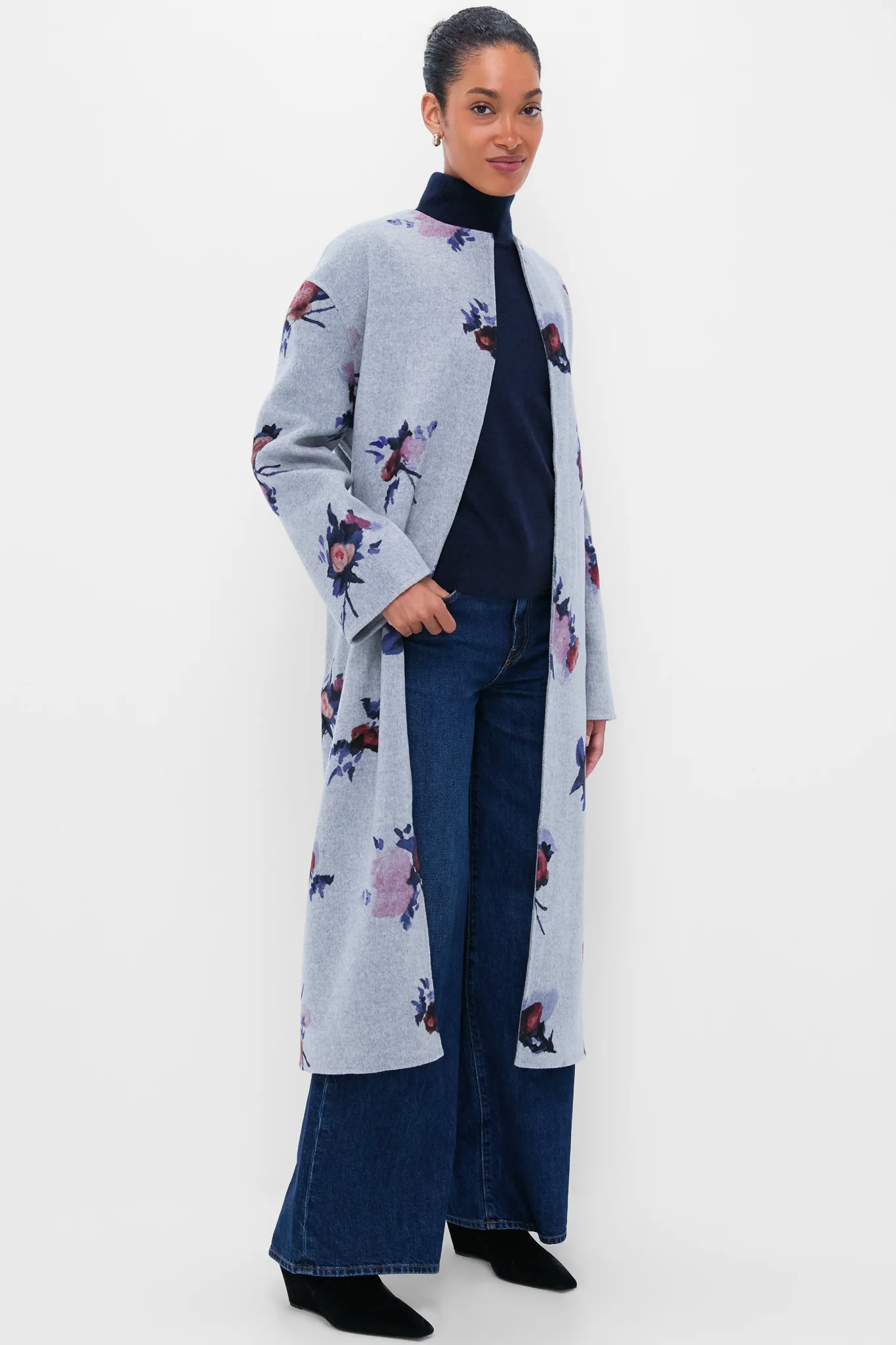 Painted Rose Grey Melange Oversize Belted Coat - Image 6