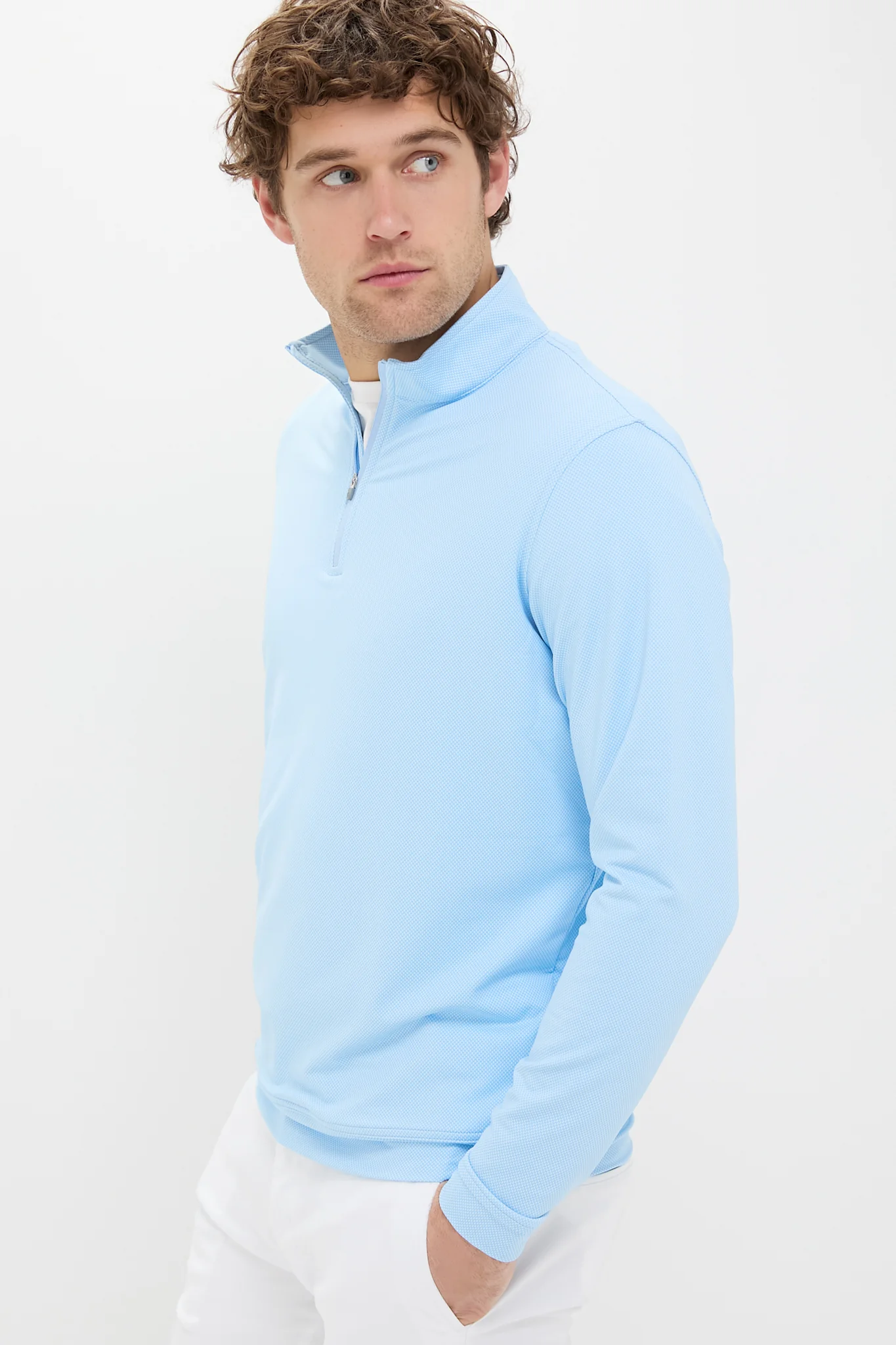 Pale Blue Perth Birdseye Performance Quarter-Zip - Image 3