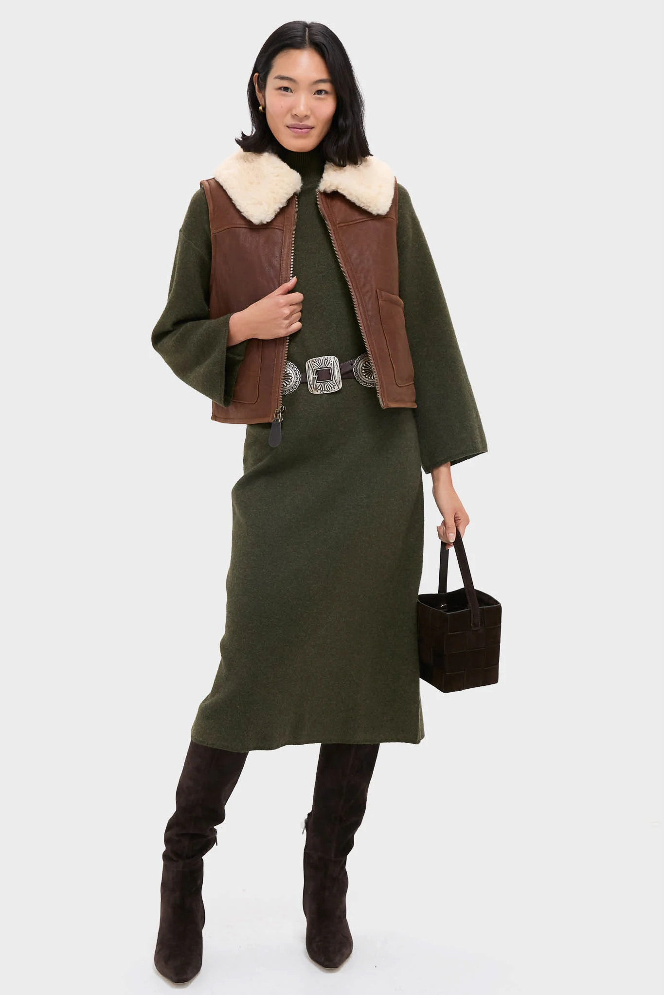 Pale Russet and Spring Beige Merino Shearling Leather Skin Vest - Image 2