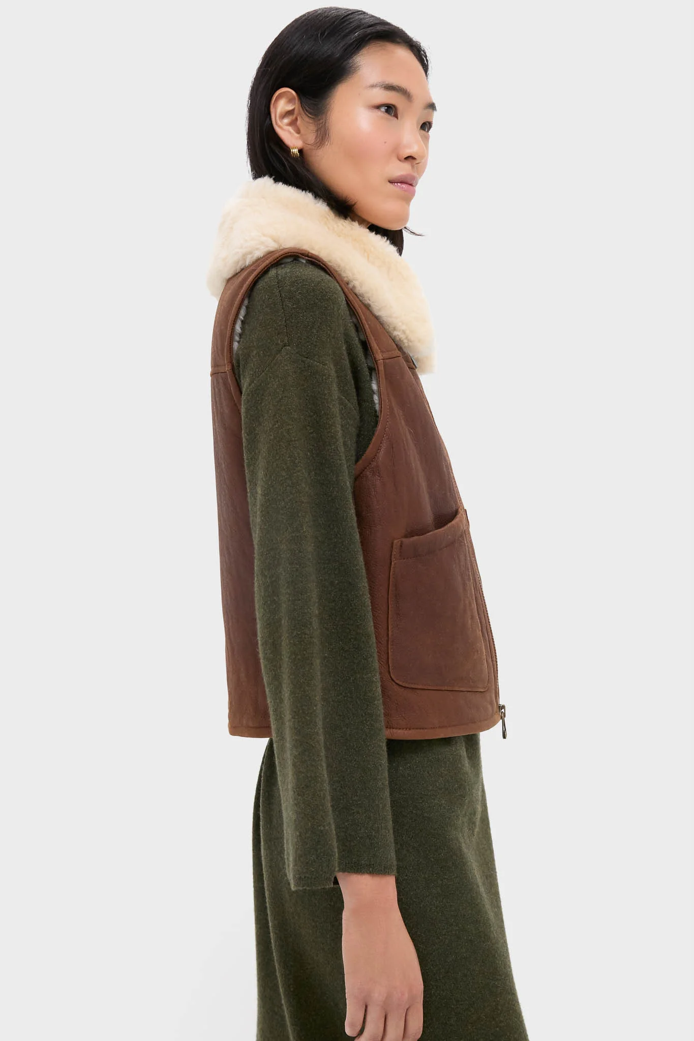 Pale Russet and Spring Beige Merino Shearling Leather Skin Vest - Image 3