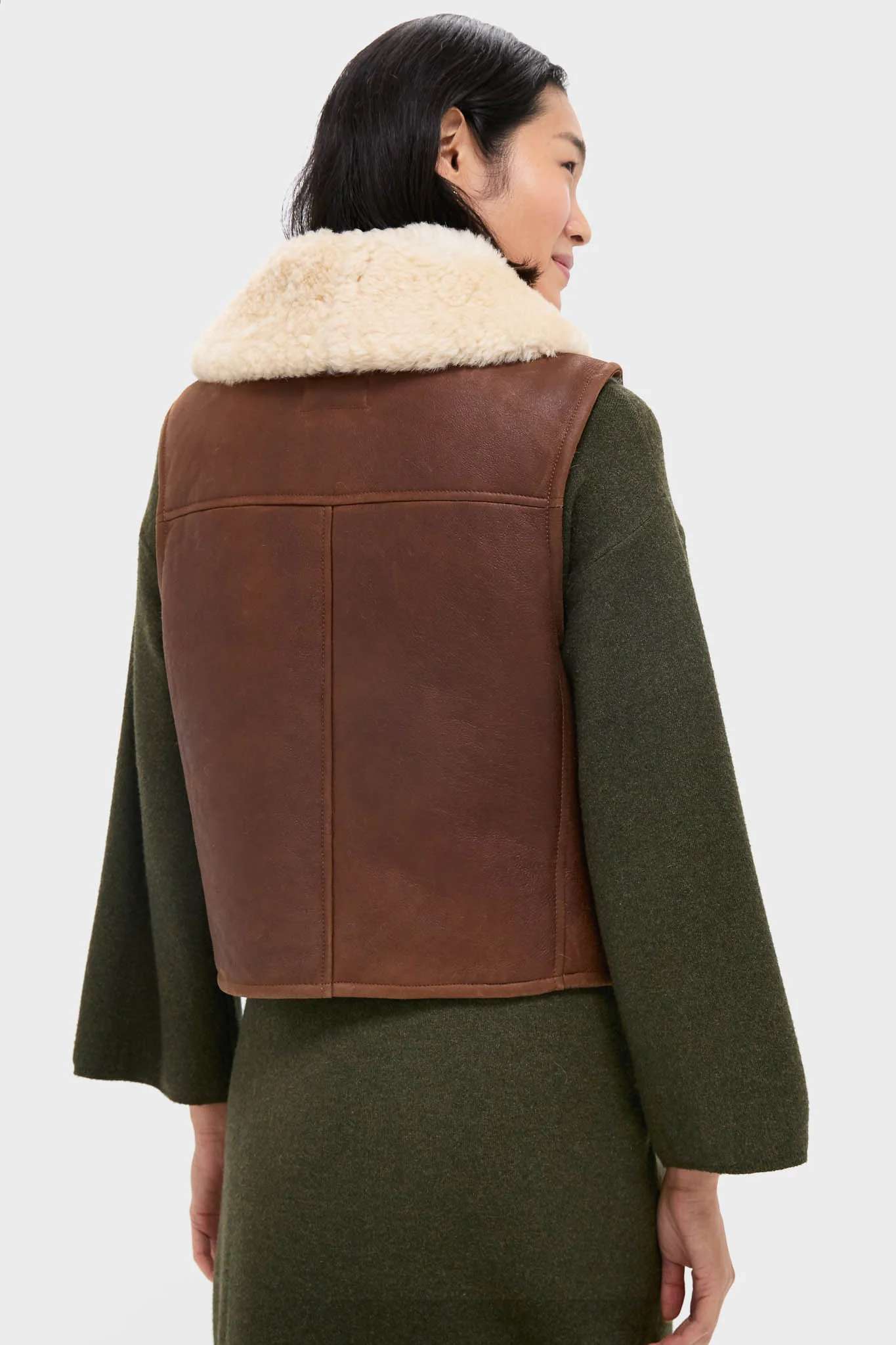 Pale Russet and Spring Beige Merino Shearling Leather Skin Vest - Image 4