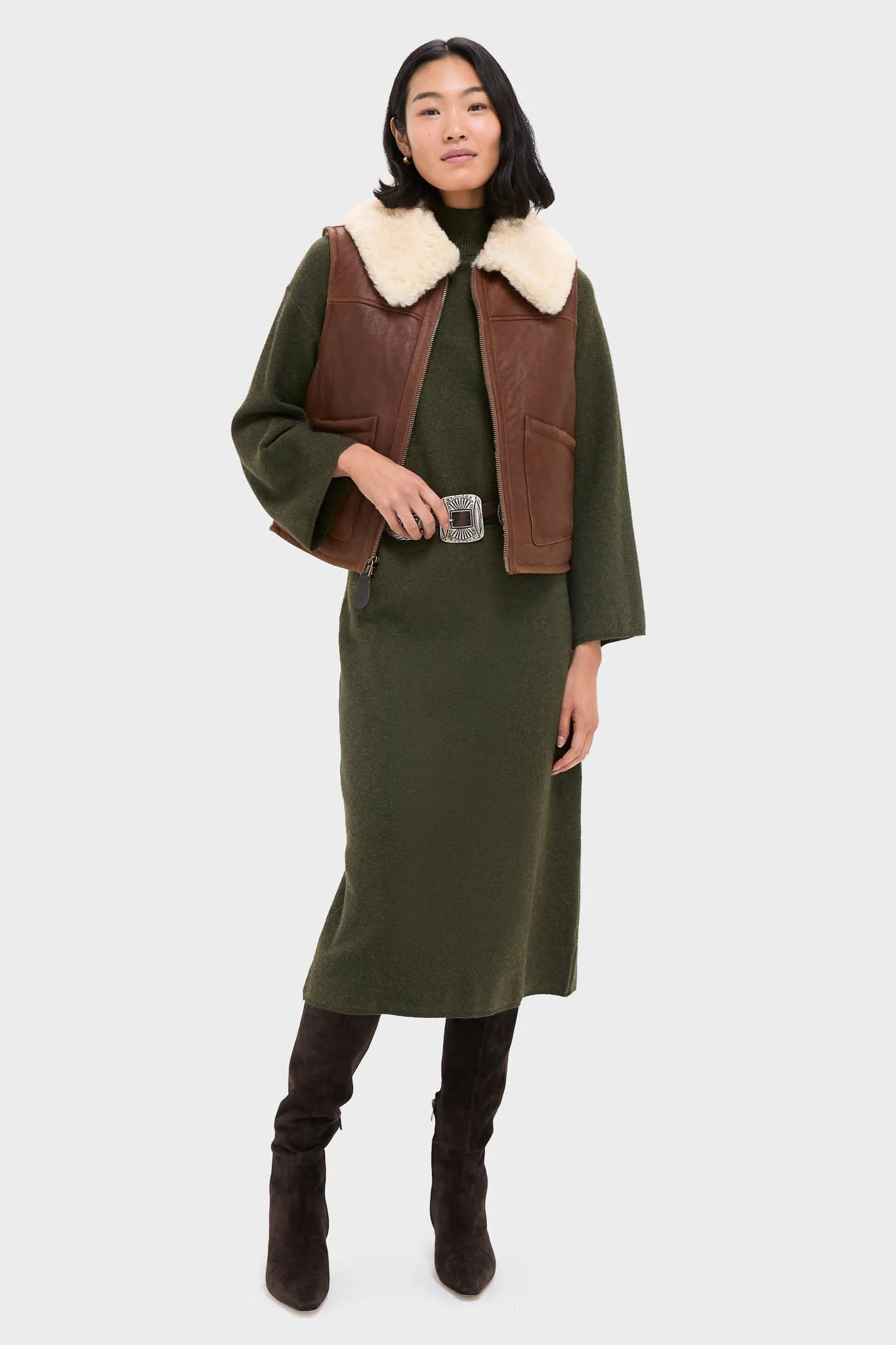 Pale Russet and Spring Beige Merino Shearling Leather Skin Vest - Image 6