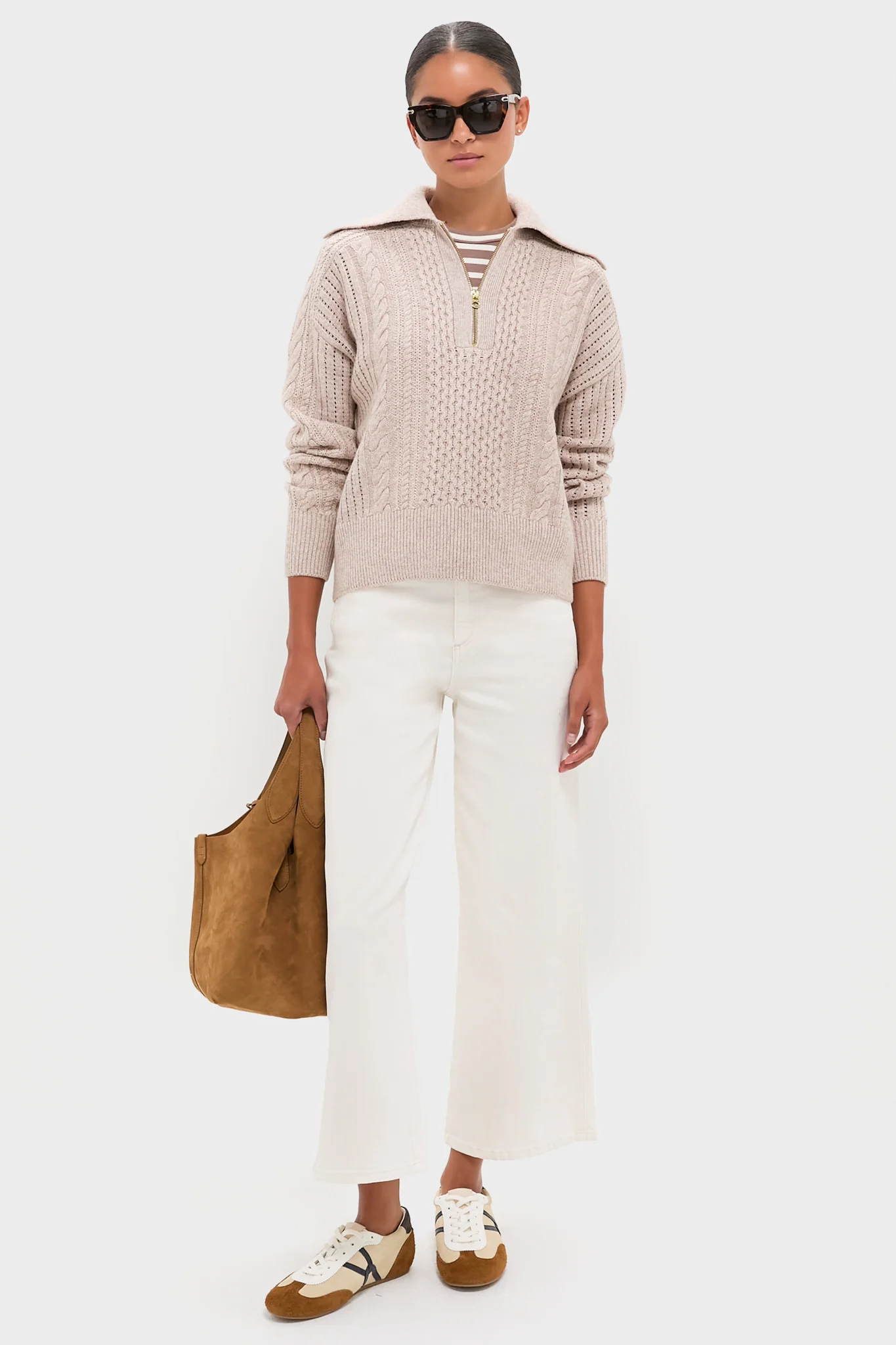 Parchment Camello Relaxed Cable Half Zip - Image 2