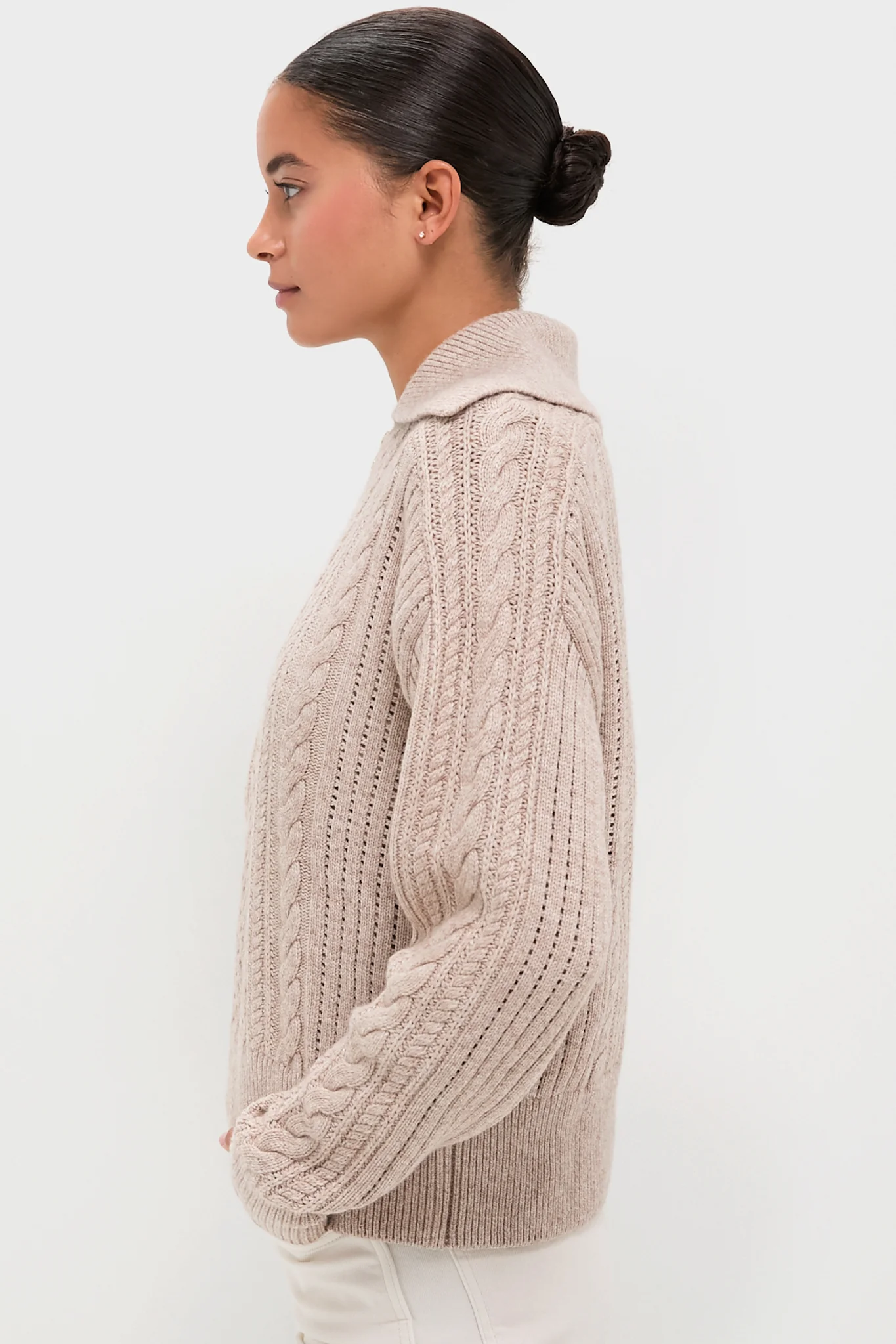 Parchment Camello Relaxed Cable Half Zip - Image 3
