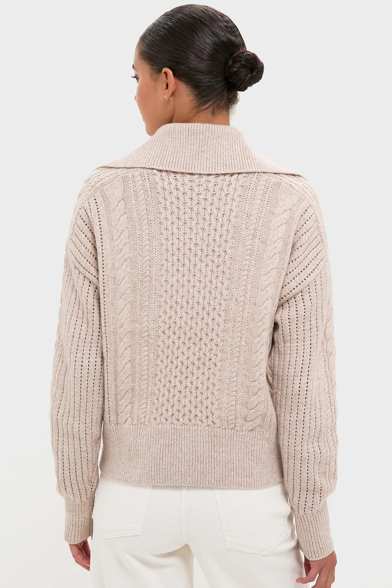 Parchment Camello Relaxed Cable Half Zip - Image 4