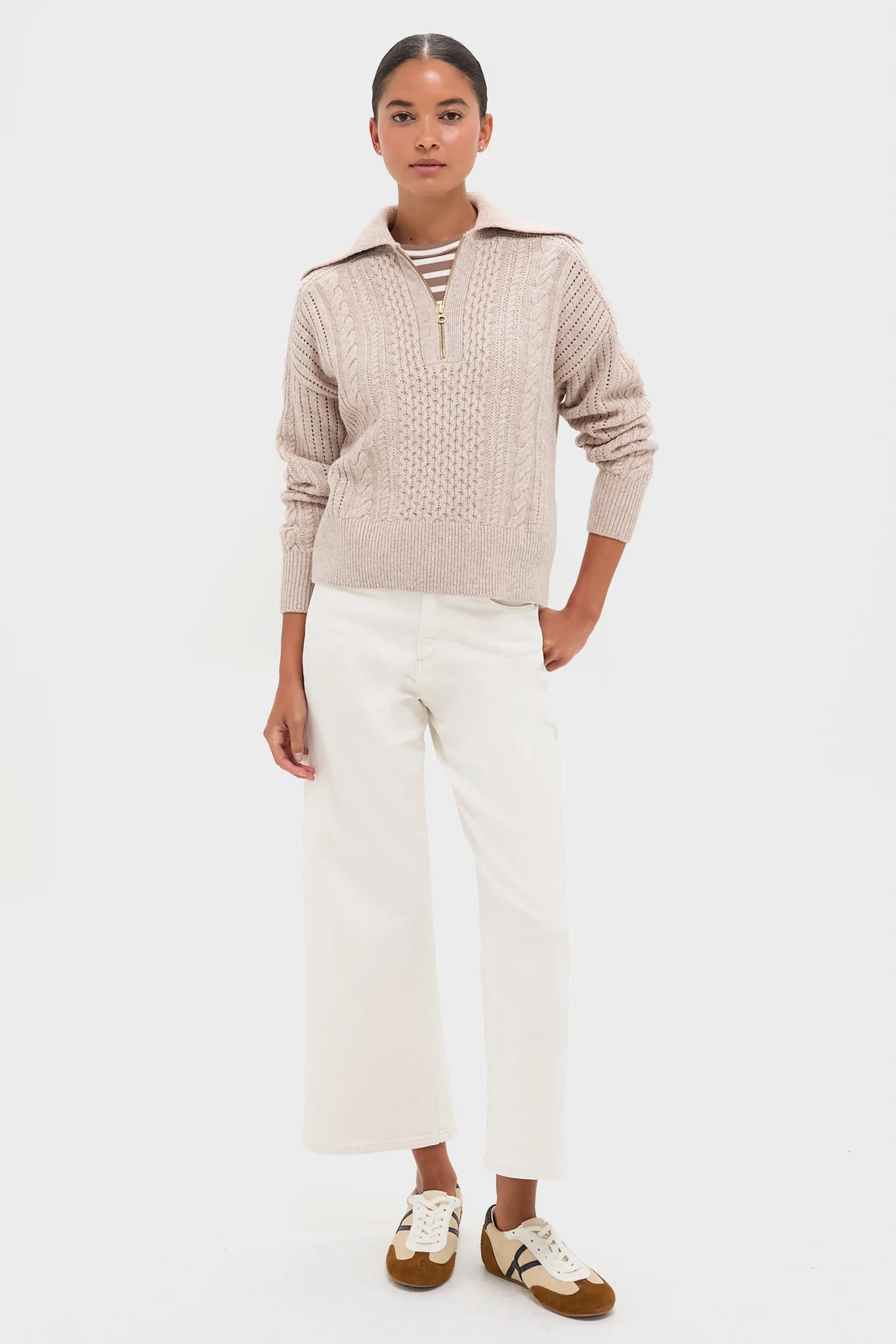 Parchment Camello Relaxed Cable Half Zip - Image 6