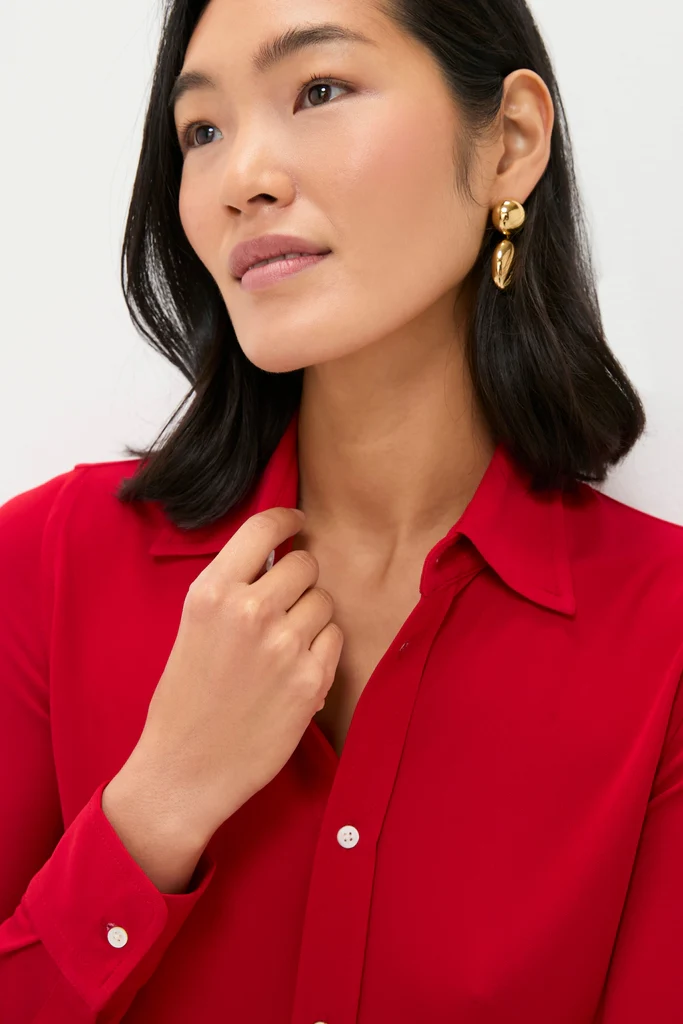 Park Avenue Red Matte Jersey Knit Collared Dress - Image 5