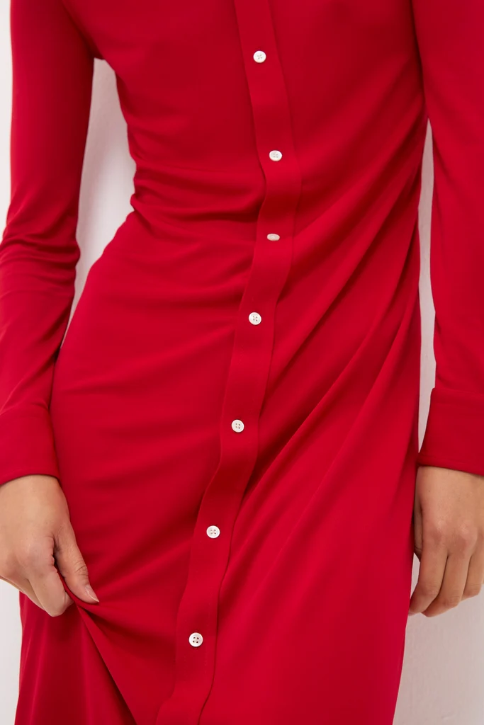 Park Avenue Red Matte Jersey Knit Collared Dress - Image 6
