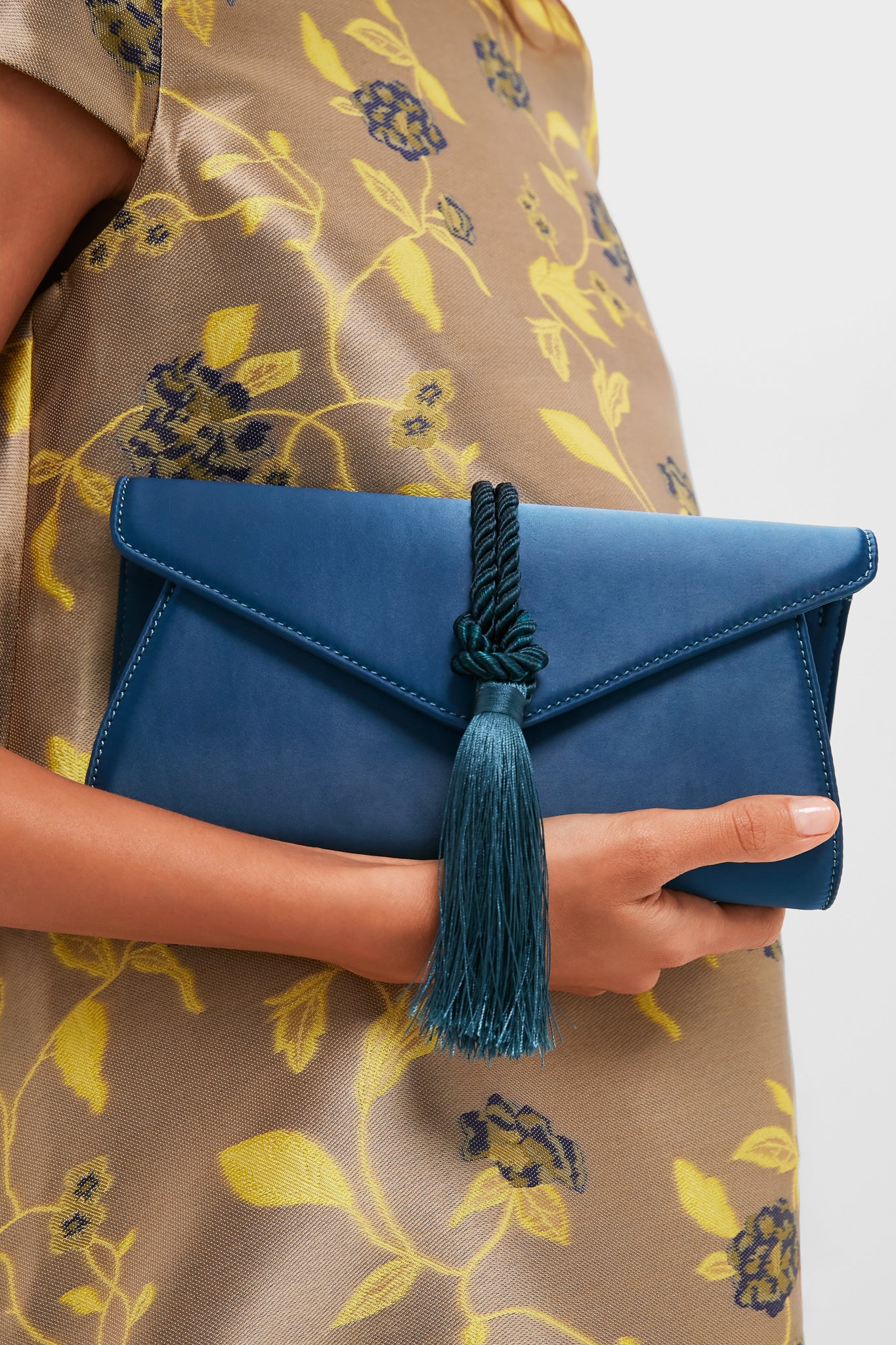 Peacock Blue Satin Gabrielle Clutch - Image 4