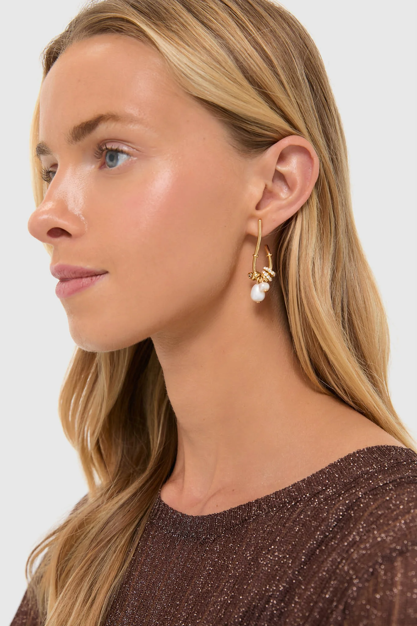 Pearl and Gold Charm Giselle Earrings - Image 2
