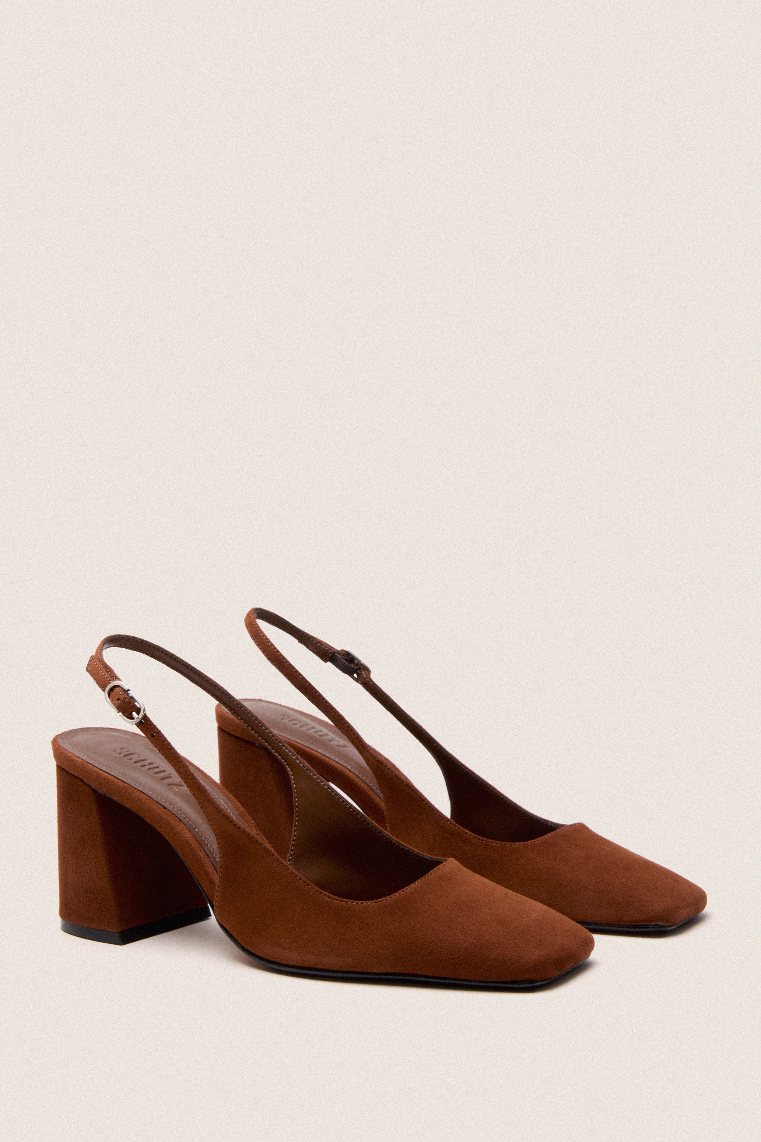Pecan Brown Leia Block Sling Back Heels - Image 4