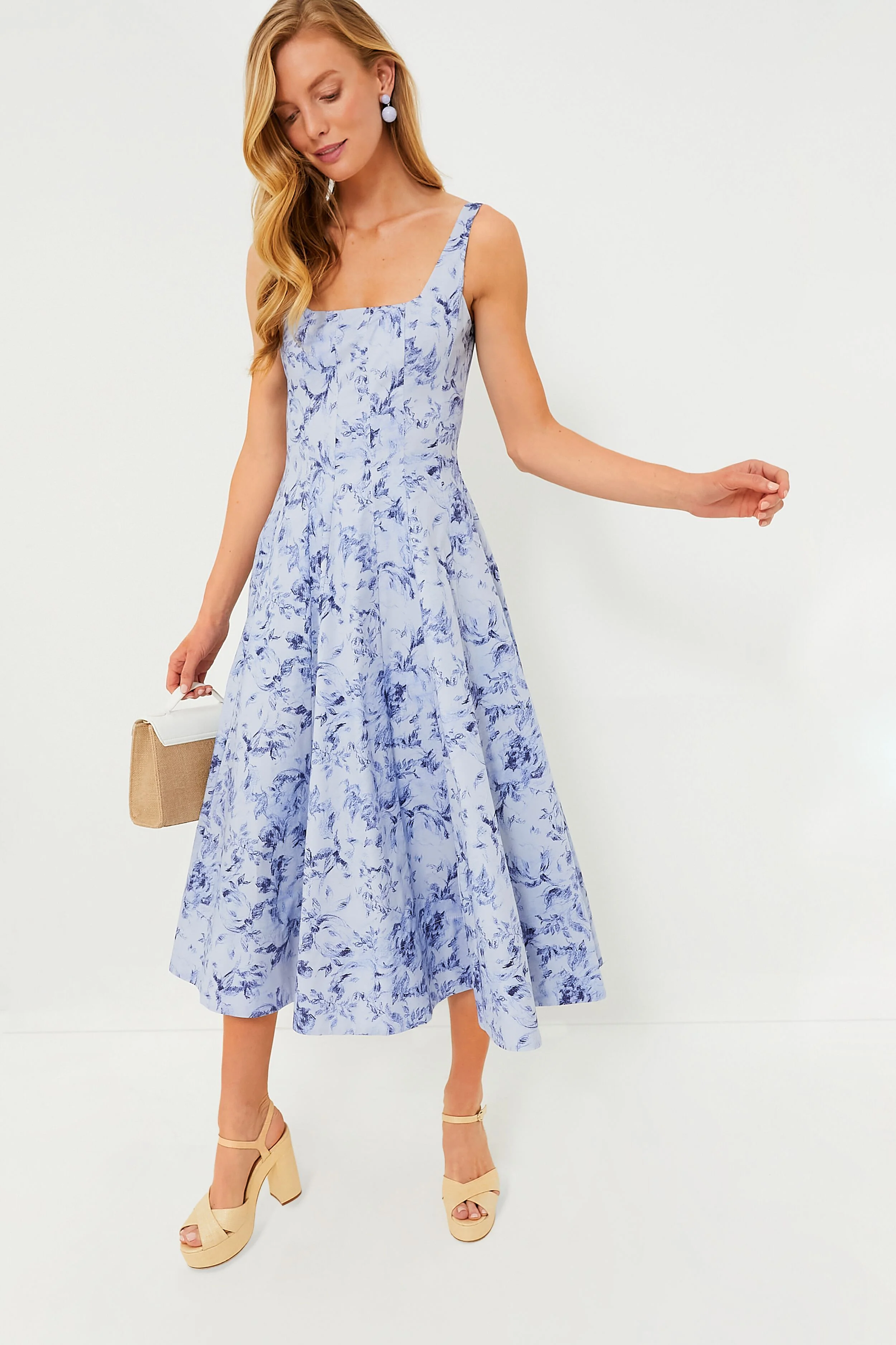 Periwinkle Sketchbook Floral Midi Wells Dress - Image 2
