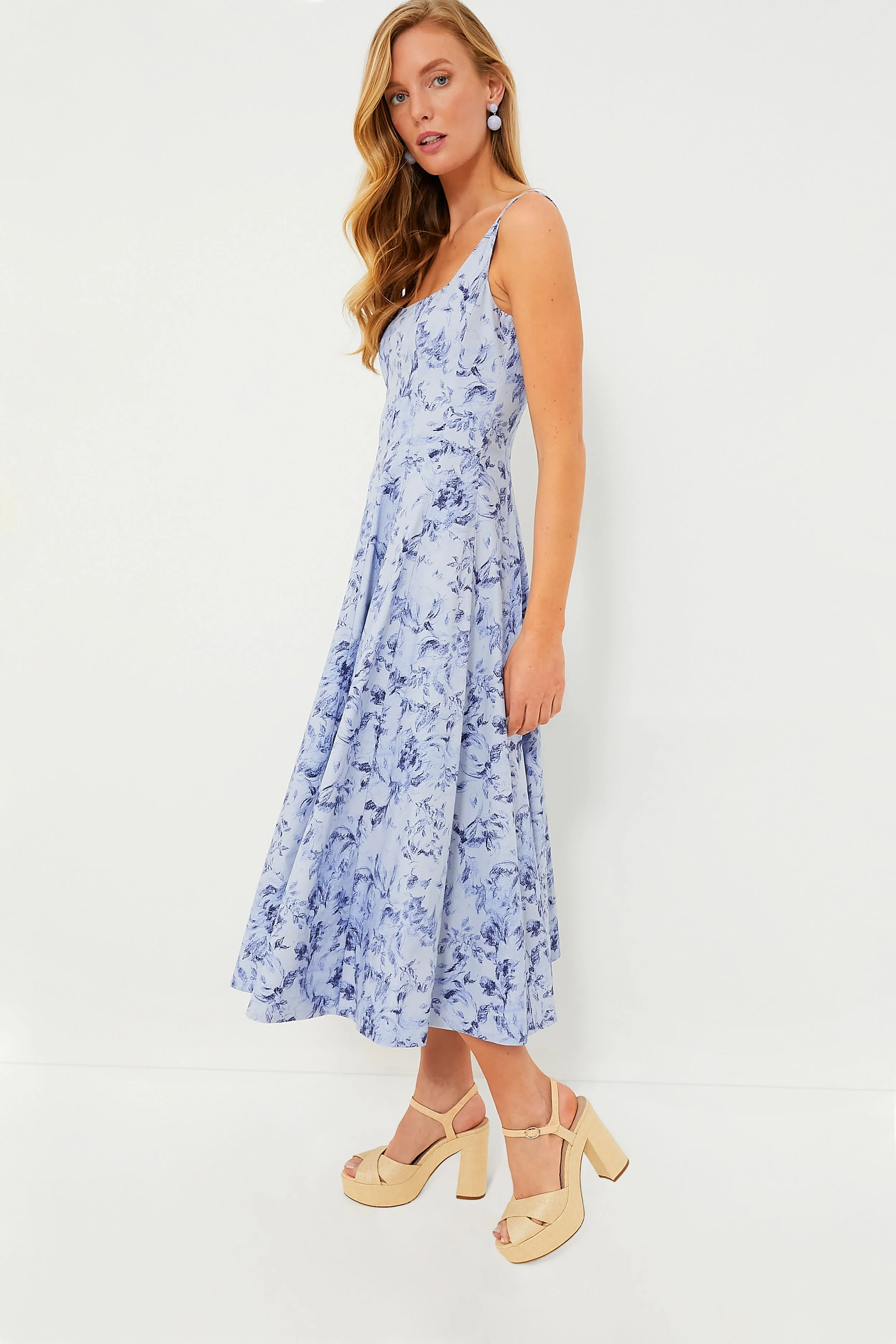 Periwinkle Sketchbook Floral Midi Wells Dress - Image 3