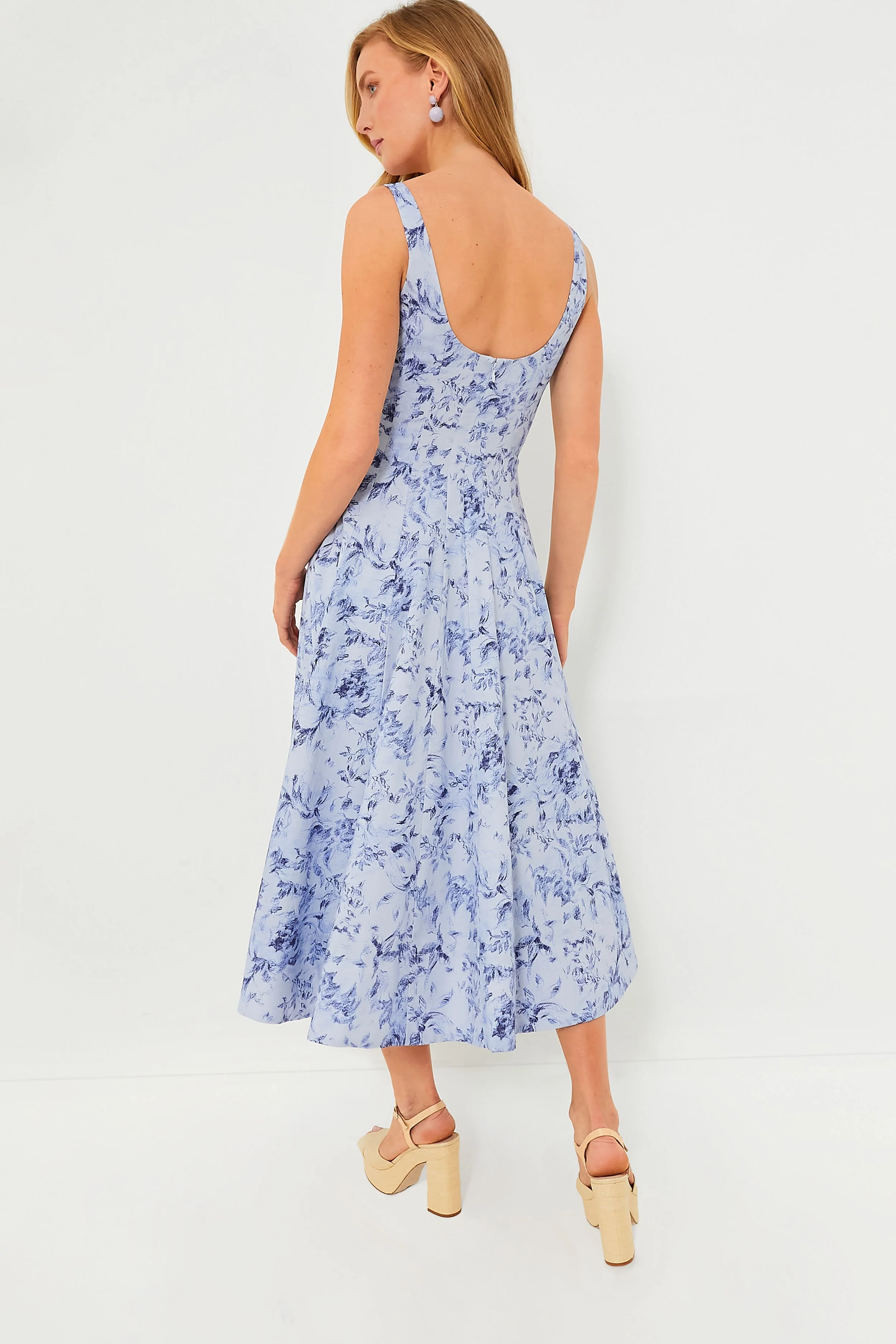 Periwinkle Sketchbook Floral Midi Wells Dress - Image 4