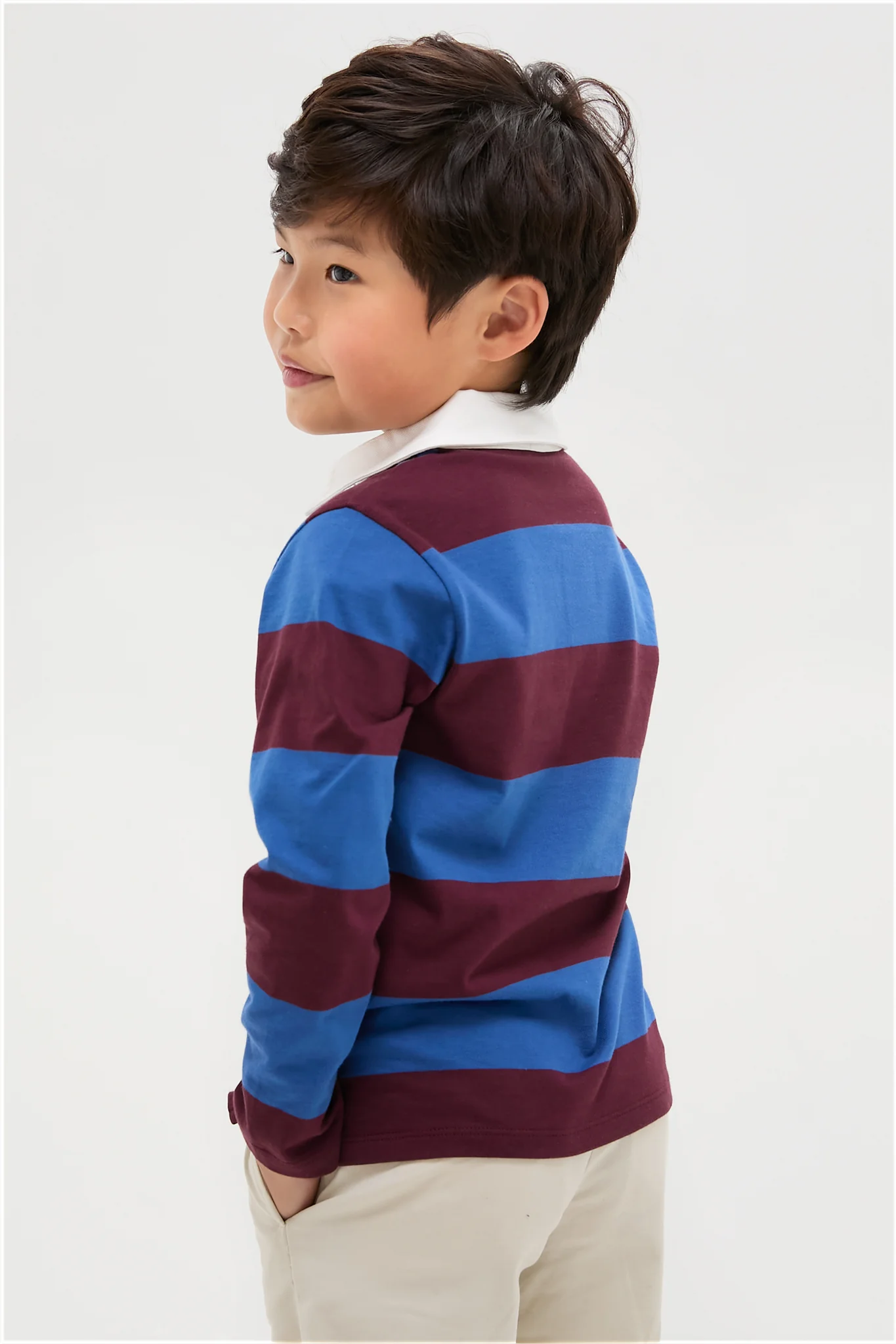Petrol Blue Stripe Tijo Long Sleeve Boy Rugby Shirt - Image 3