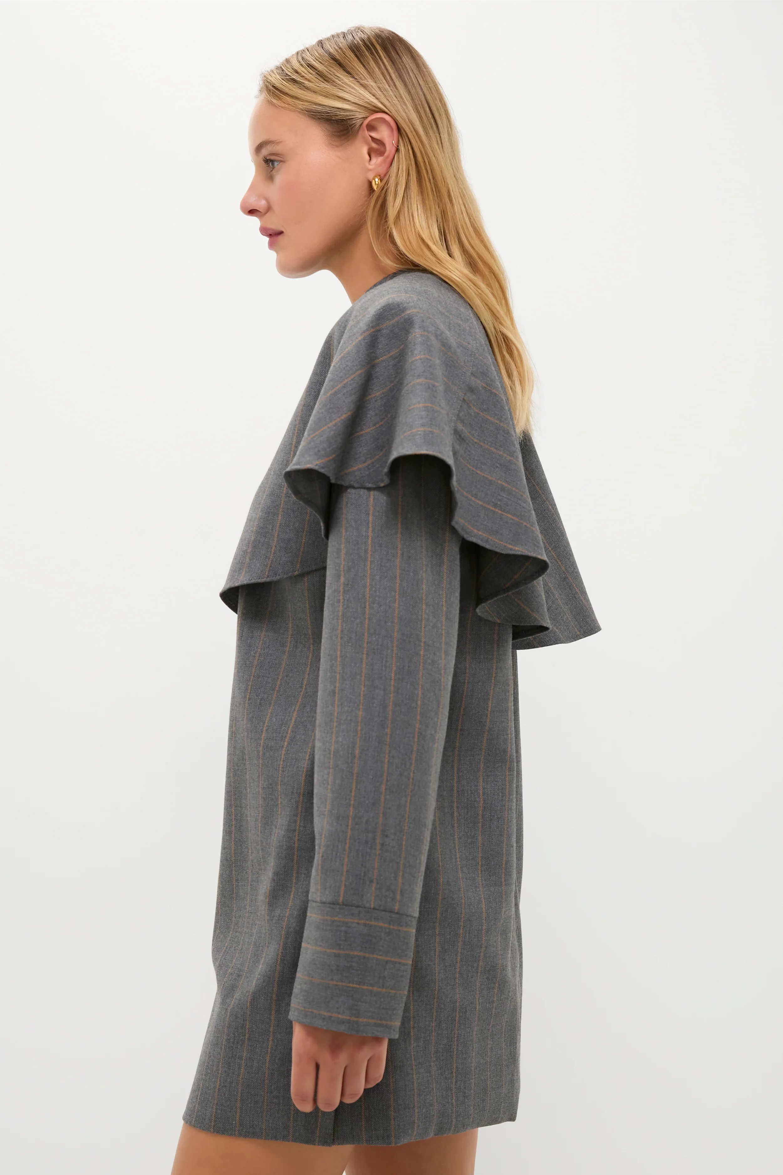 Pewter Brushed Wool Stripe Circle Collar Mini Dress - Image 3