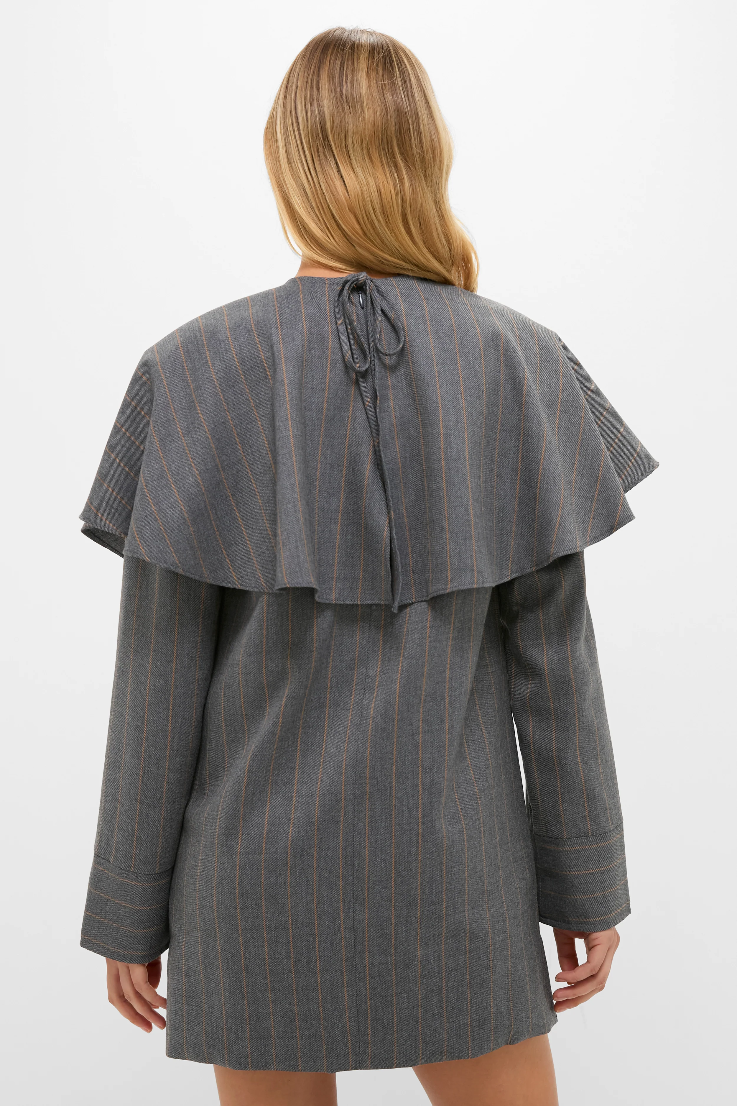 Pewter Brushed Wool Stripe Circle Collar Mini Dress - Image 4