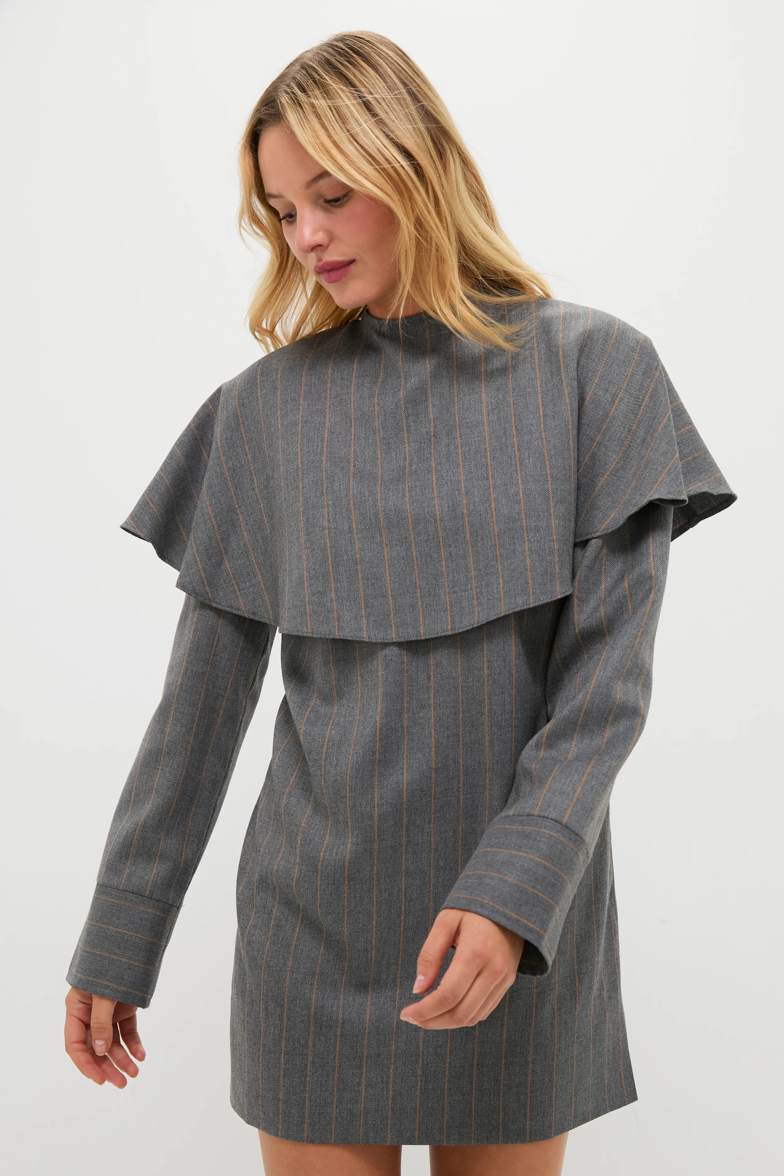 Pewter Brushed Wool Stripe Circle Collar Mini Dress - Image 5