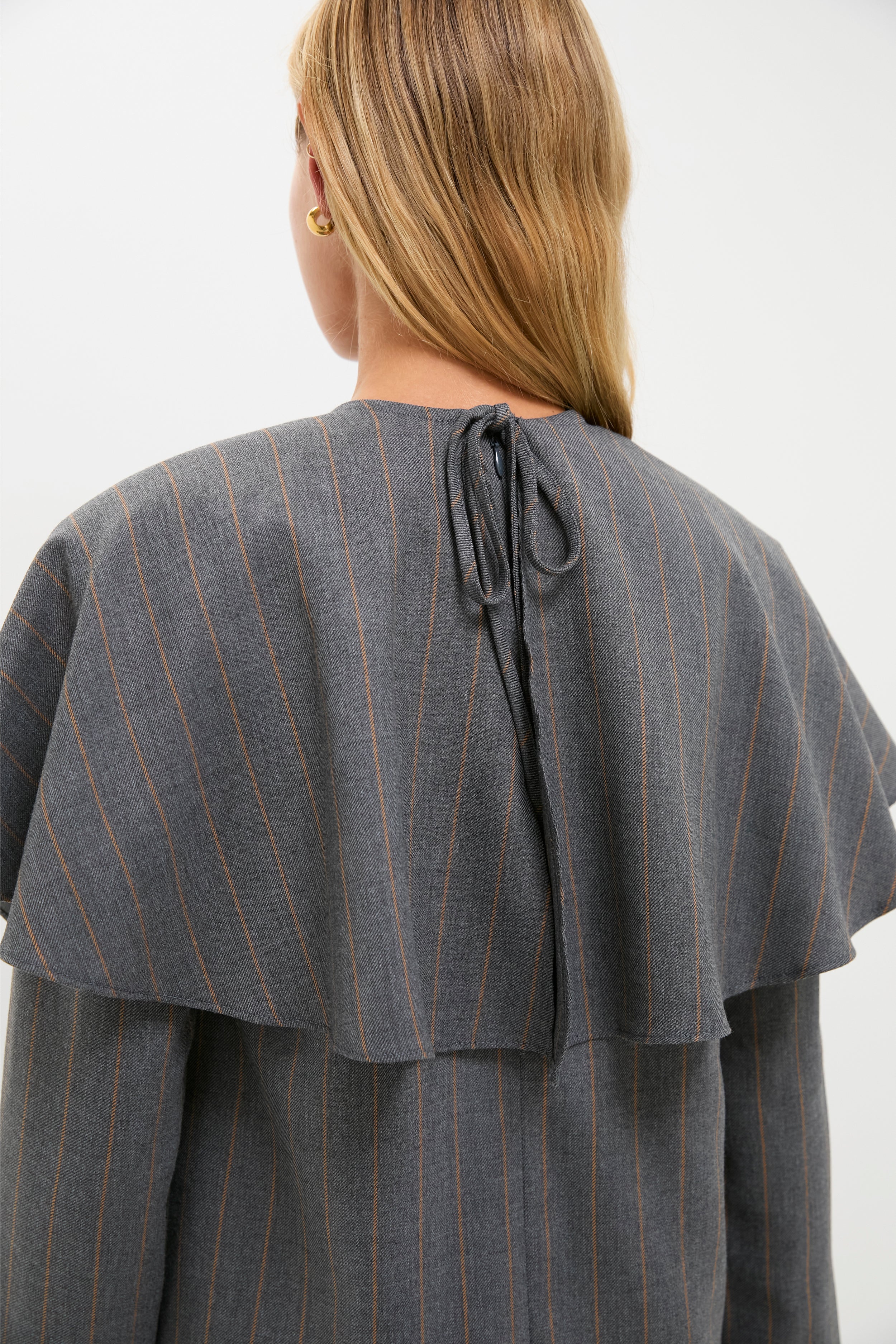 Pewter Brushed Wool Stripe Circle Collar Mini Dress - Image 6