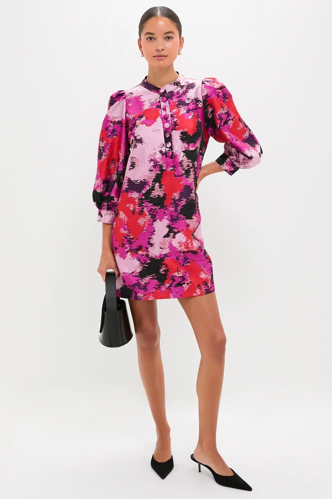 Pink and Red Lurex Abstract Jacquard Samantha Dress - Image 2