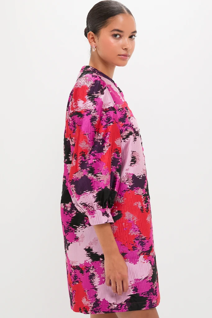 Pink and Red Lurex Abstract Jacquard Samantha Dress - Image 3