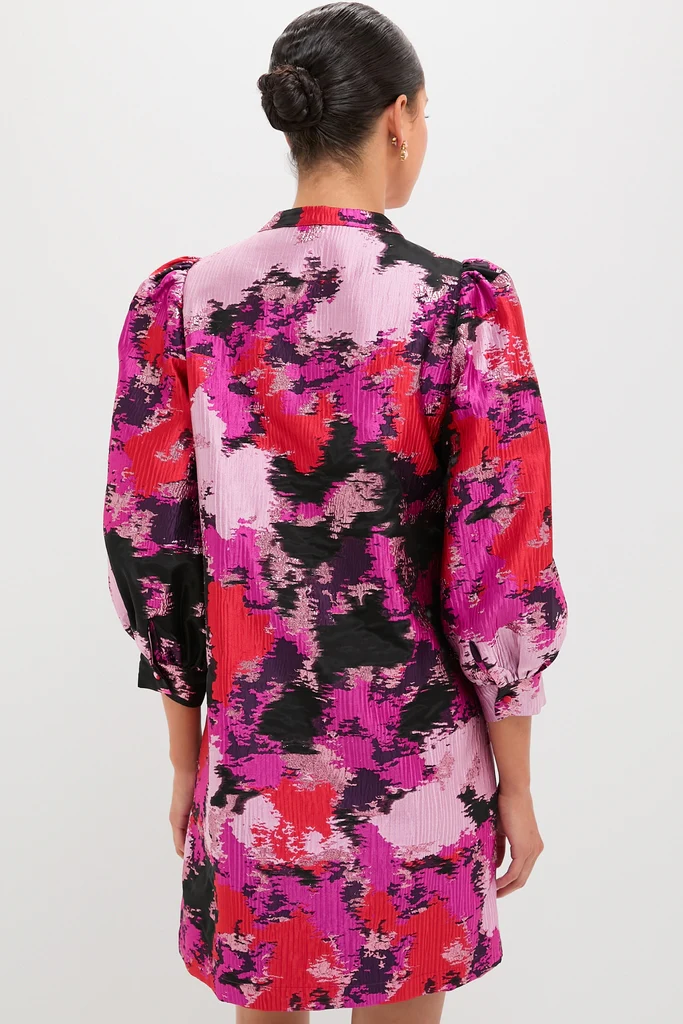 Pink and Red Lurex Abstract Jacquard Samantha Dress - Image 4