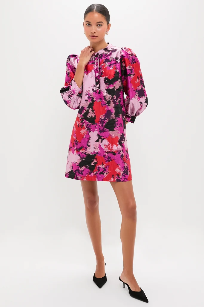 Pink and Red Lurex Abstract Jacquard Samantha Dress - Image 6