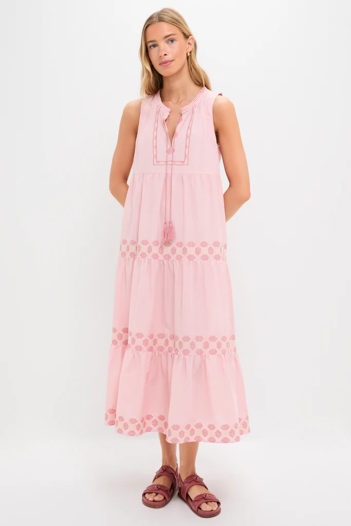 Conch Pink Geometric Embroidered Salty Paloma Caftan