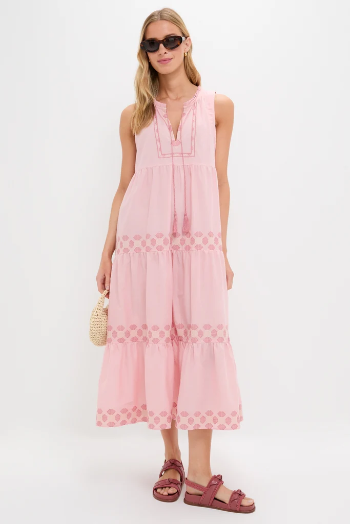 Conch Pink Geometric Embroidered Salty Paloma Caftan - Image 2