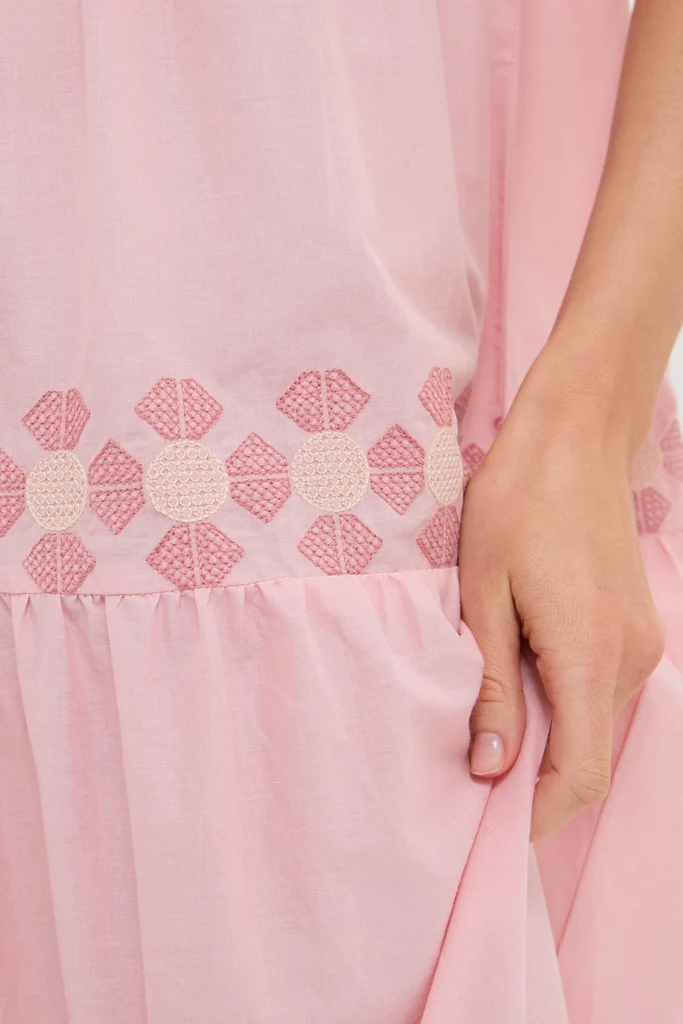 Conch Pink Geometric Embroidered Salty Paloma Caftan - Image 5