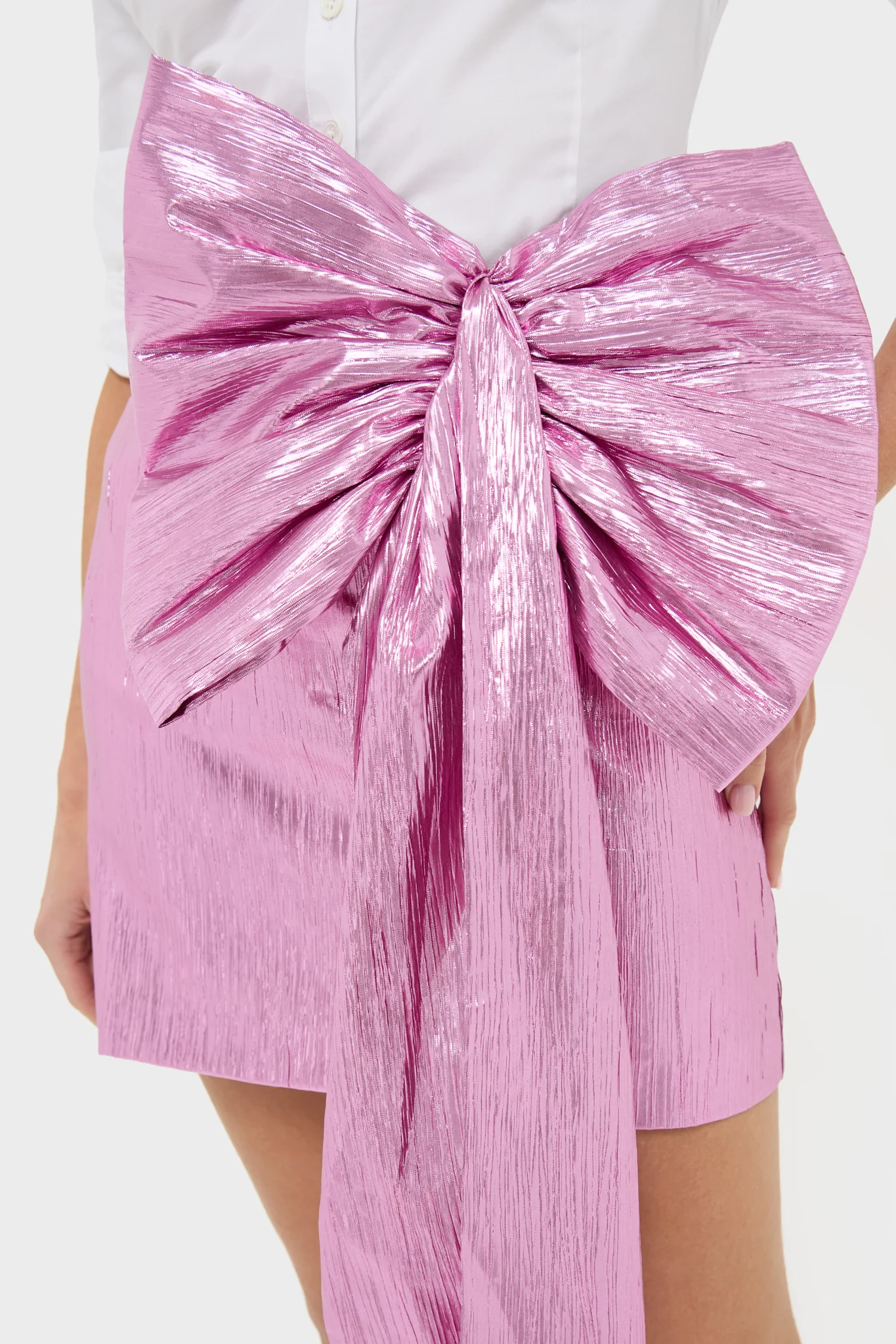Pink Metallic Plisse Brenna Bow Mini Skirt - Image 5